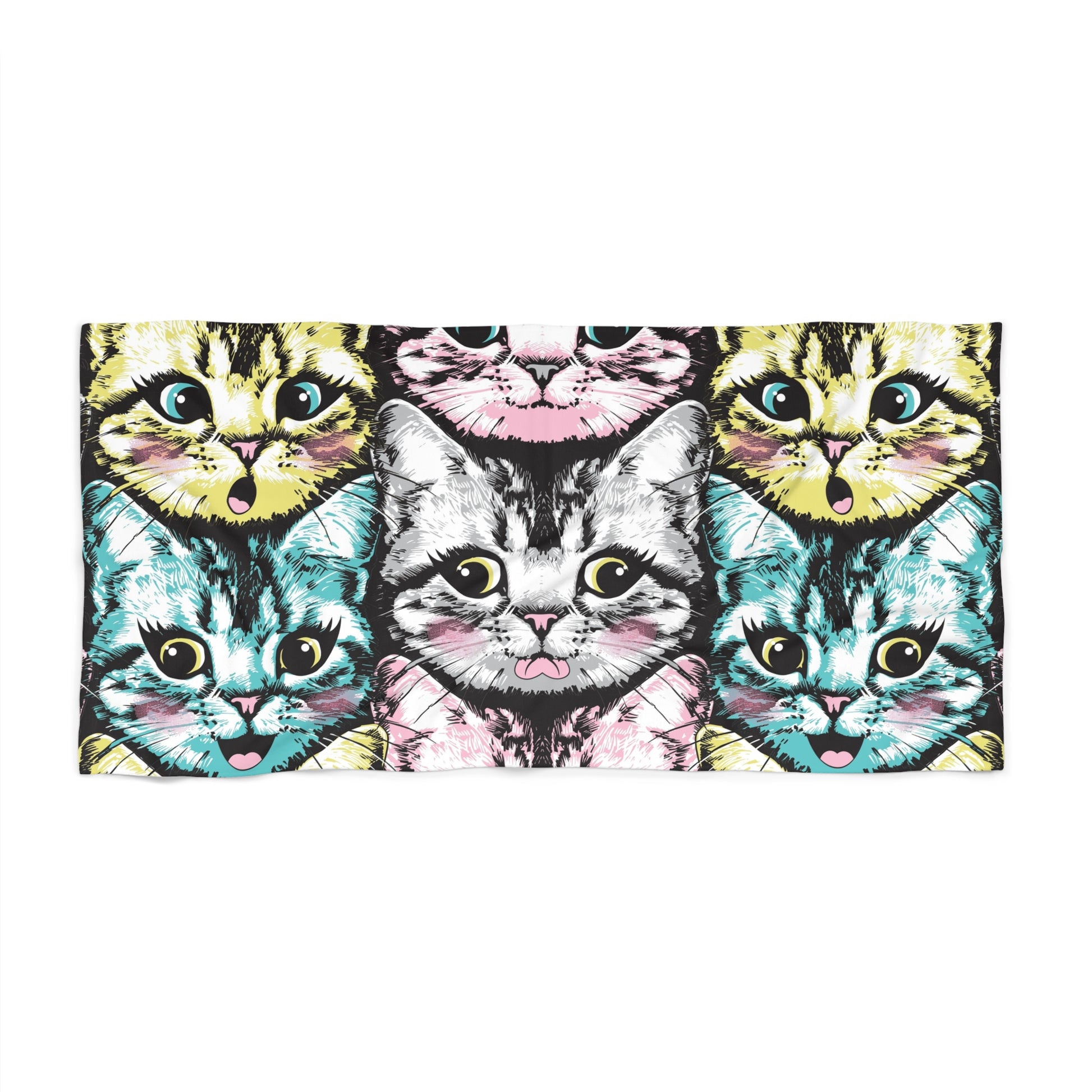 Colorful Cat Lovers Beach Towel - Fun Poolside Accessory, Perfect for Summer Days, Gifts for Cat Owners, Beach Vacations, Cat-Themed Decor