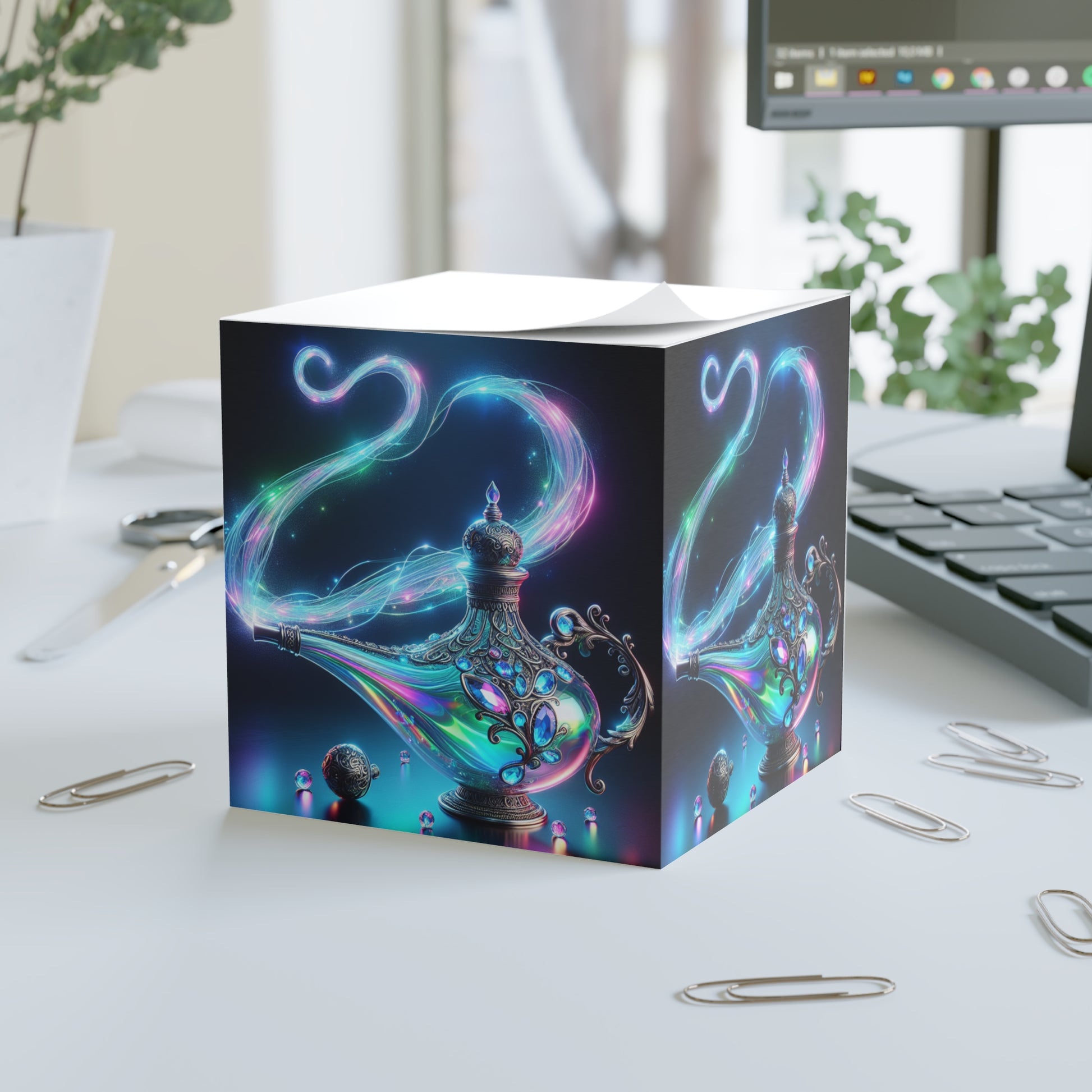 Whimsical Genie Note Cube, Magic-themed Memo Pad, Office Decor, Gift for Writers, Study Supplies, Unicorn Lover Gift