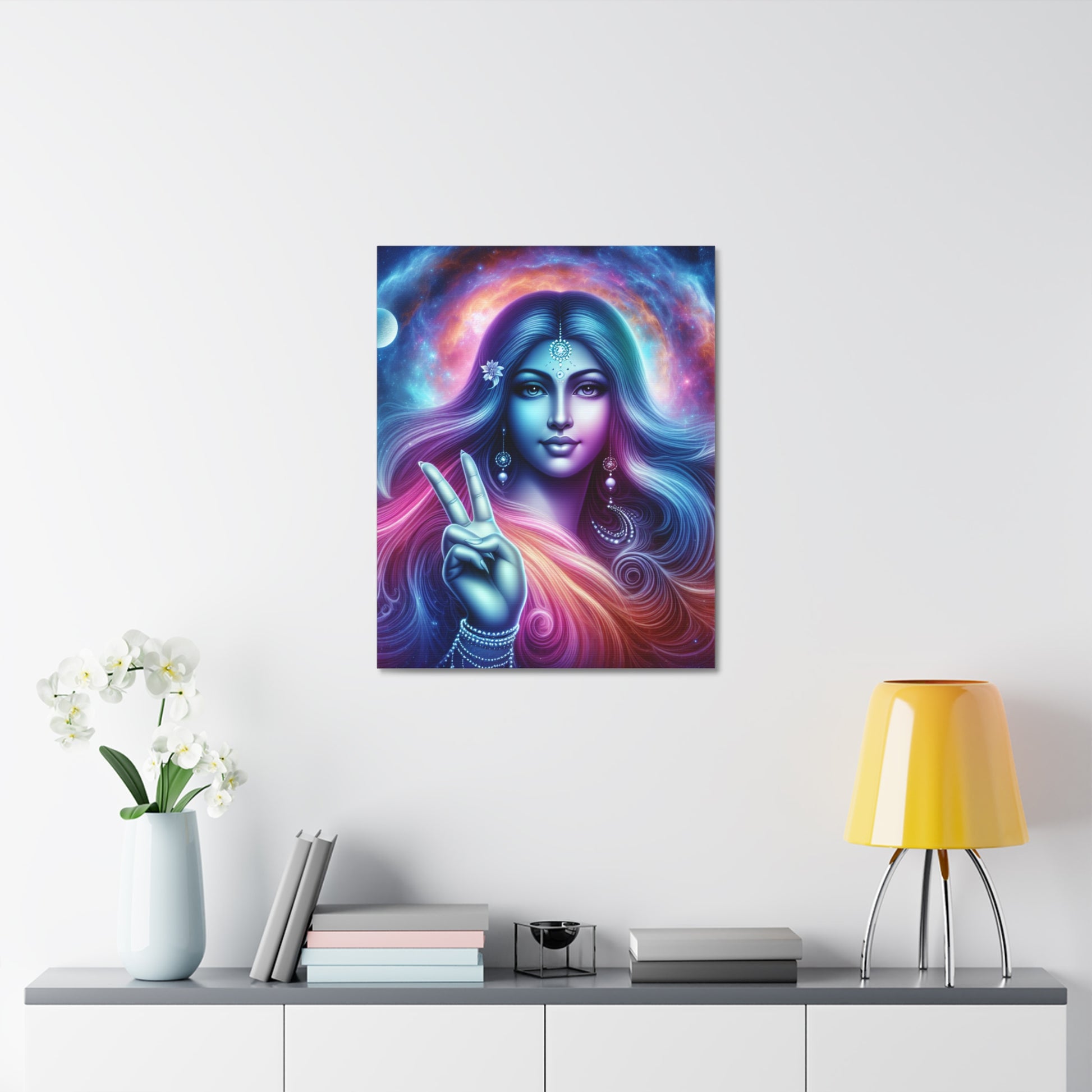 Vibrant Cosmic Peace & Love Goddess Canvas Art - Boho Decor, Wall Art, Spiritual Gift, Meditation Room, Home Decor