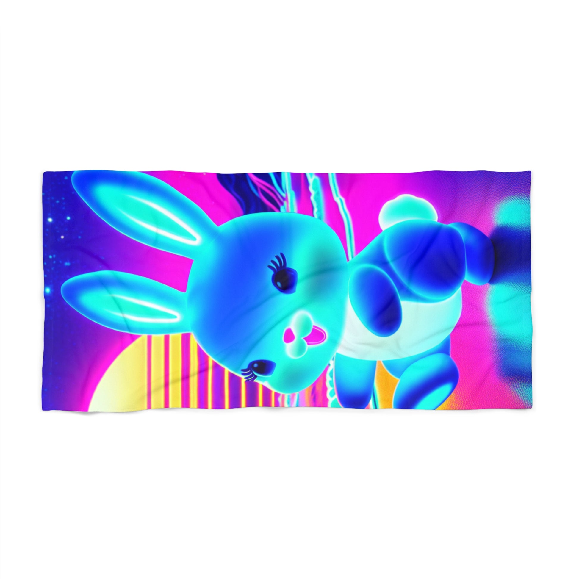 Colorful Bunny Beach Towel, Funky Summer Accessory, Neon Towel for Pool Days, Vibrant Towel Gift, Beach Decor