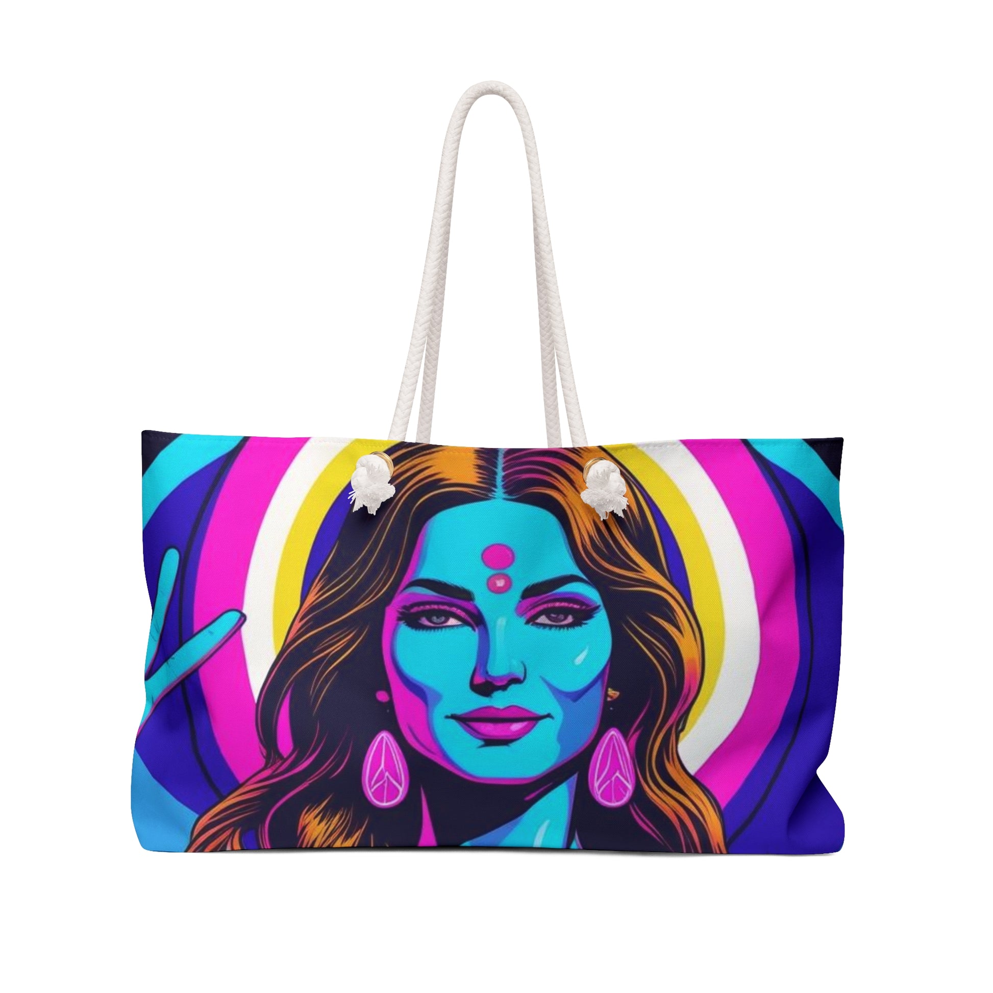 Vibrant Goddess Weekender Bag - Boho Travel Tote, Yoga Bag, Festival Essential, Beach Getaway Companion, Colorful Art Bag