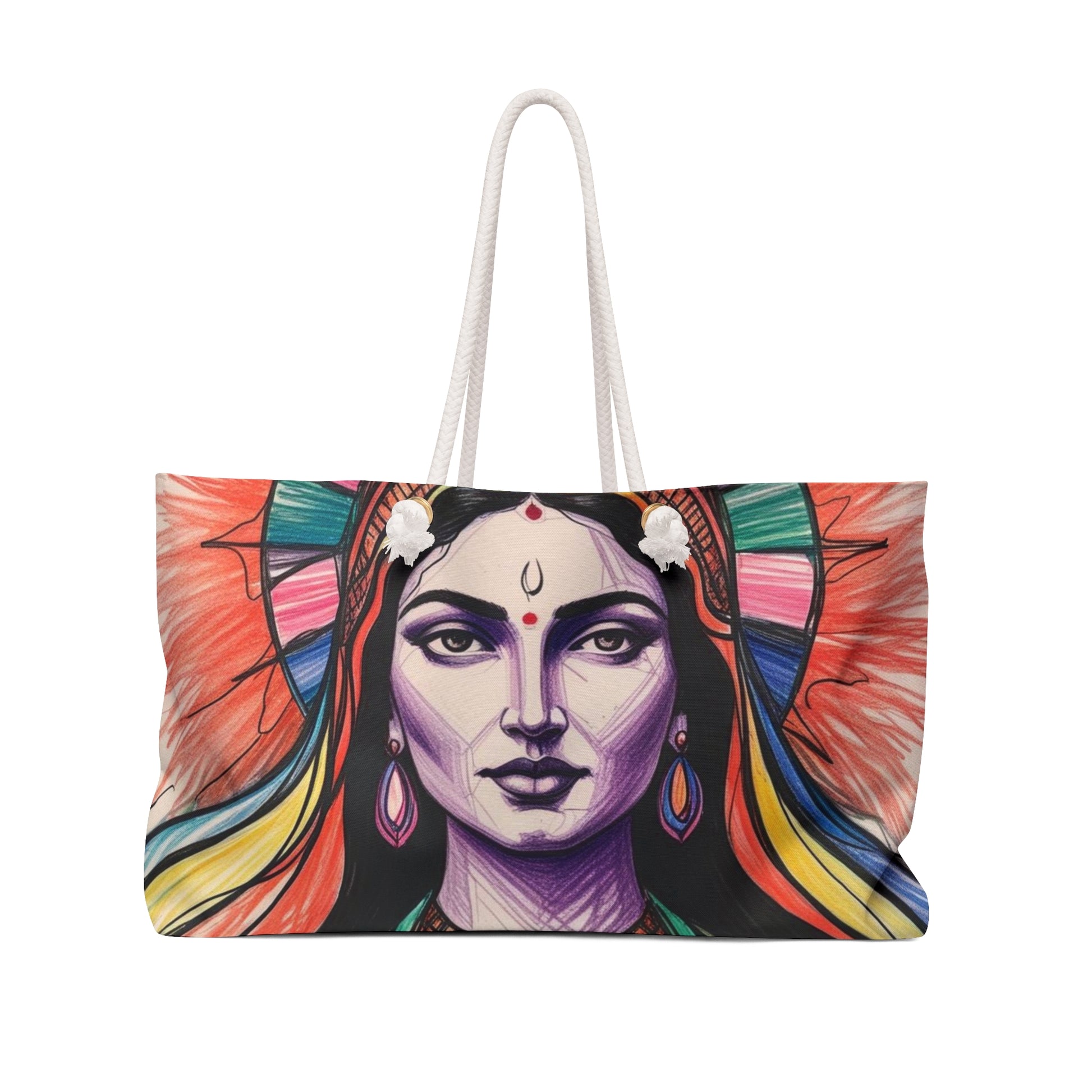 Vibrant Weekender Bag with Goddess Design, Travel Tote, Beach Bag, Gift for Her, Yoga Accessories, Boho Chic Style