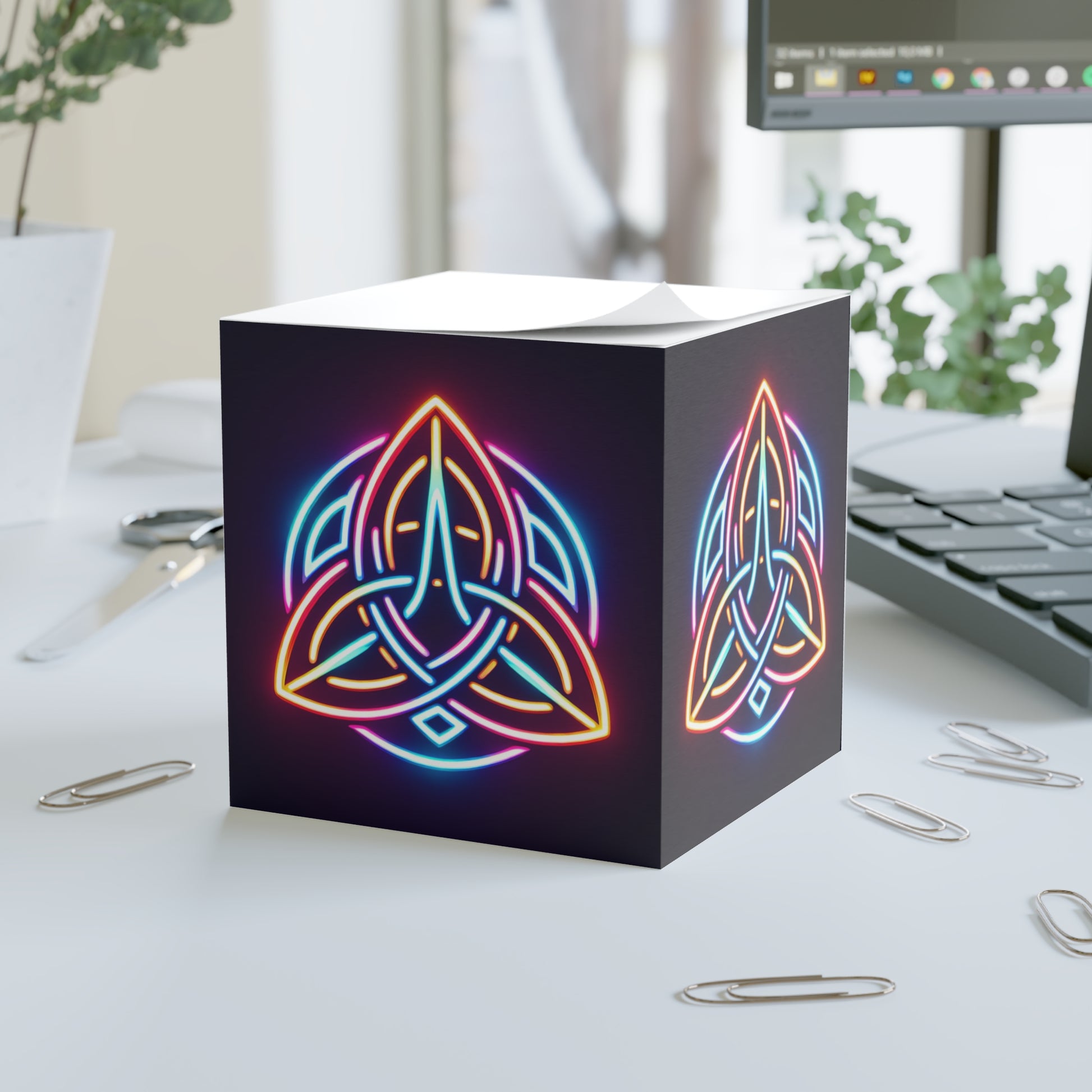 Neon Trinity Note Cube - Inspirational Sticky Note Pad, Desk Organizer, Colorful Gift, Office Decor, Creativity Booster