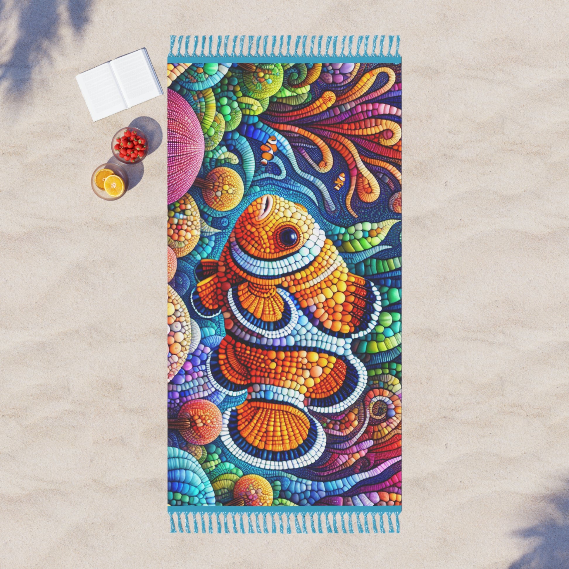 Bohemian Beach Towel - Colorful Mosaic Clown Fish Design, Perfect for Summer Days, Beach Trips, Poolside Relaxation, Gift for Beach Lovers