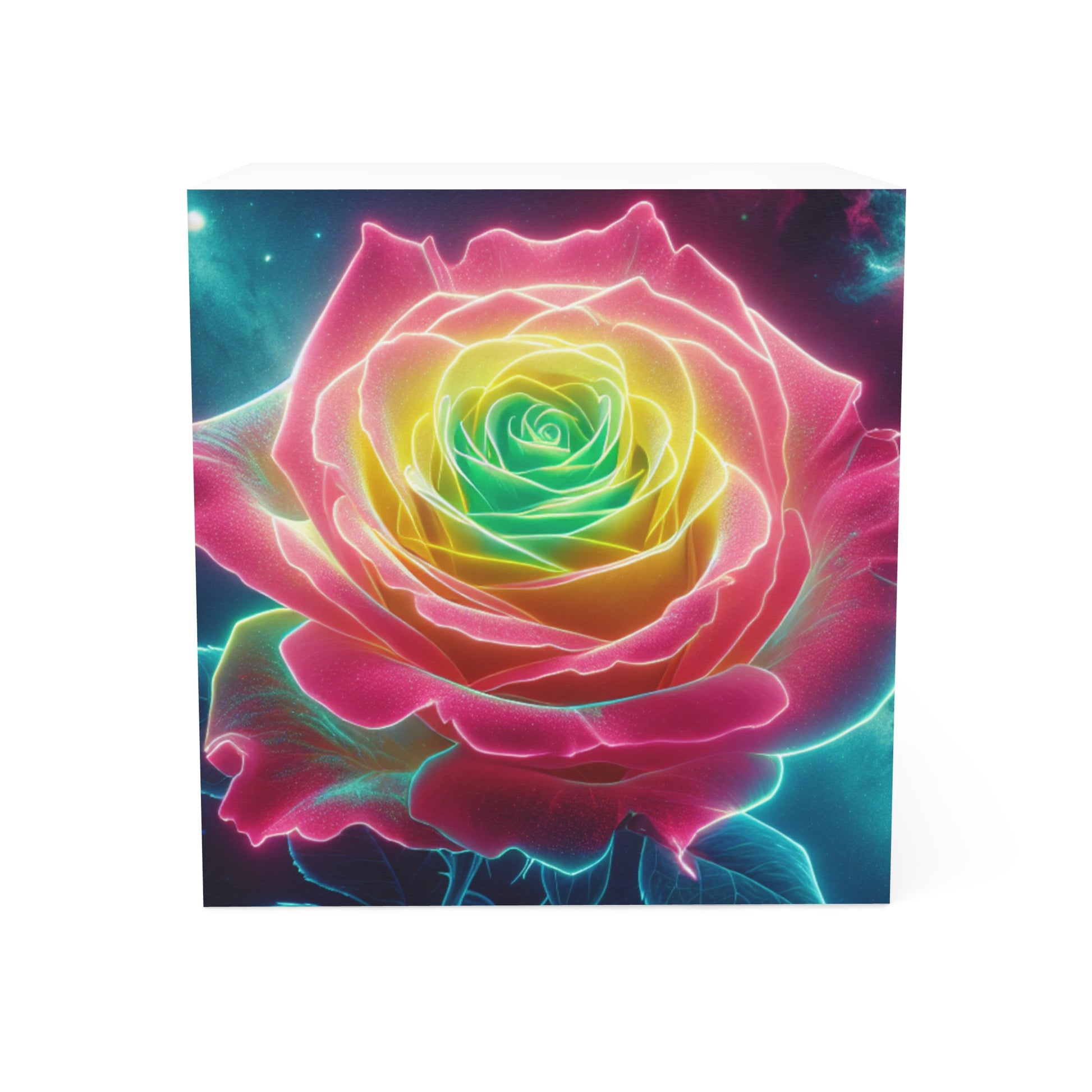 Colorful Rose Note Cube, Floral Stationery, Rainbow Design Sticky Notes, Gift for Flower Lovers, Home Office Decor