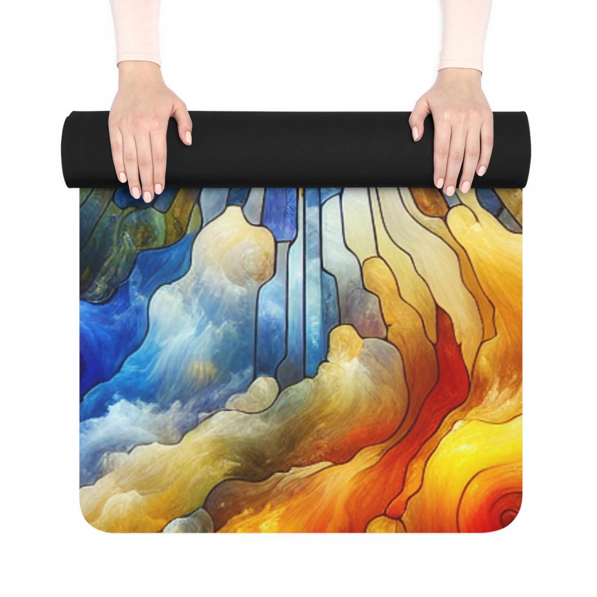 Vibrant Sun Design Rubber Yoga Mat, Meditation Mat, Eco-Friendly Fitness Mat, Exercise Mat for Yoga Enthusiasts, Gift for Wellness Lovers