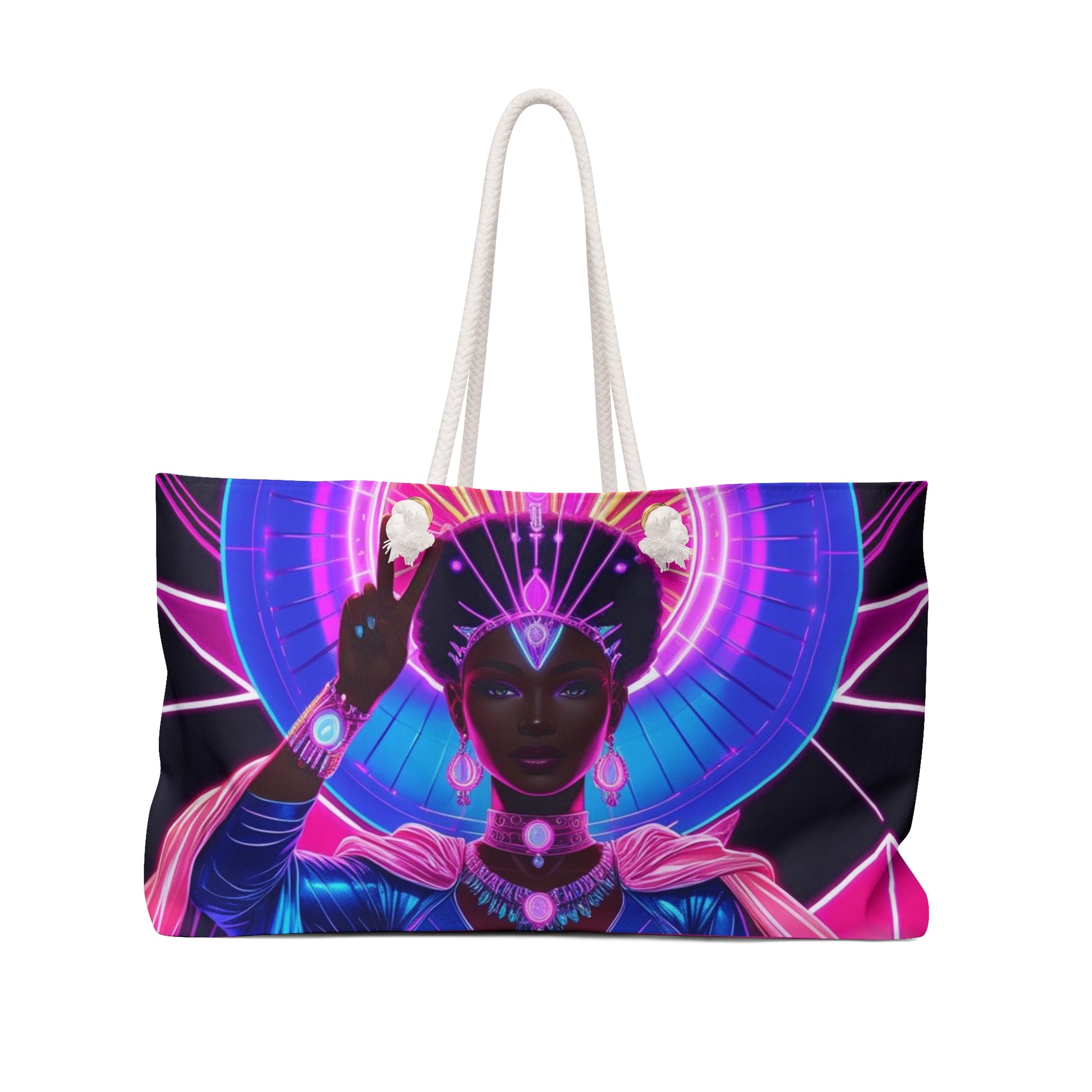 Neon Divine Feminine Goddess Weekender Bag - Vibrant Beach Bag, Travel Tote, Gym Bag, Ideal Gift for Friends, Boho Style