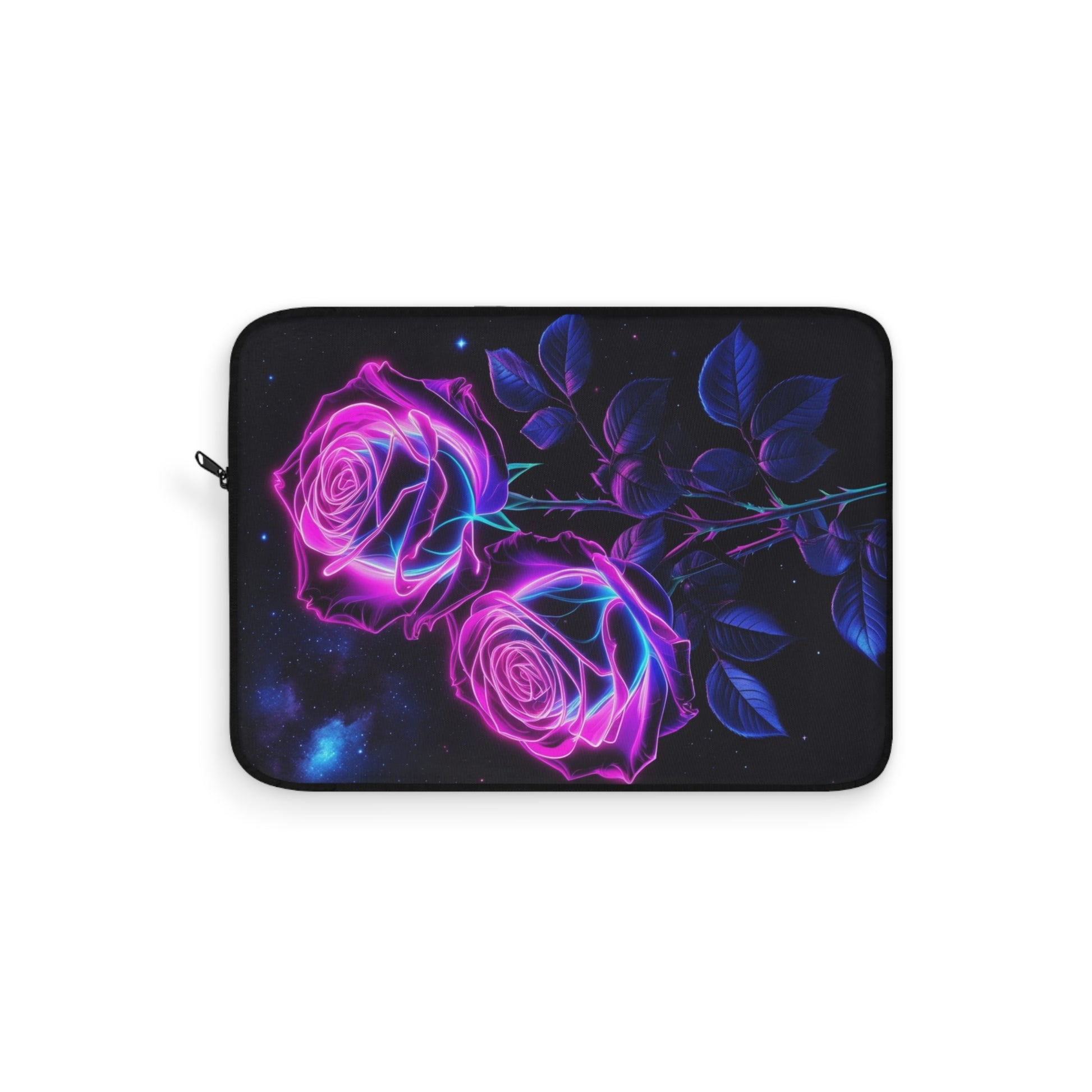 Neon Rose Laptop Sleeve | Floral Tech Case, Gift for Teal Aesthetic, Computer Bag, Stylish Cover, Galatic Laptop Protector