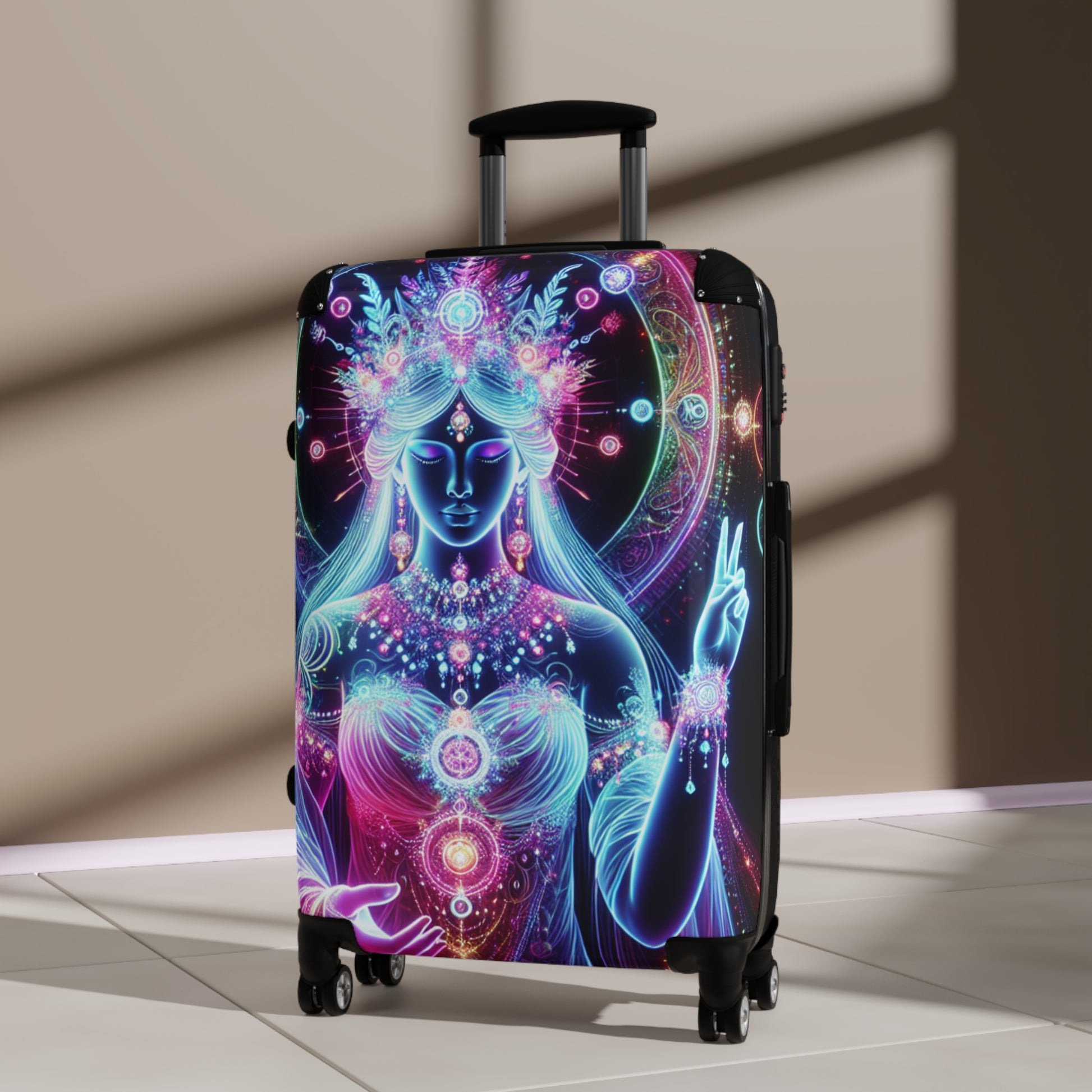 Vibrant Travel Suitcase - Cosmic Pattern Luggage, Bohemian Style Carry-On, Festival Gear, Travel Gift, Personalize Your Journey