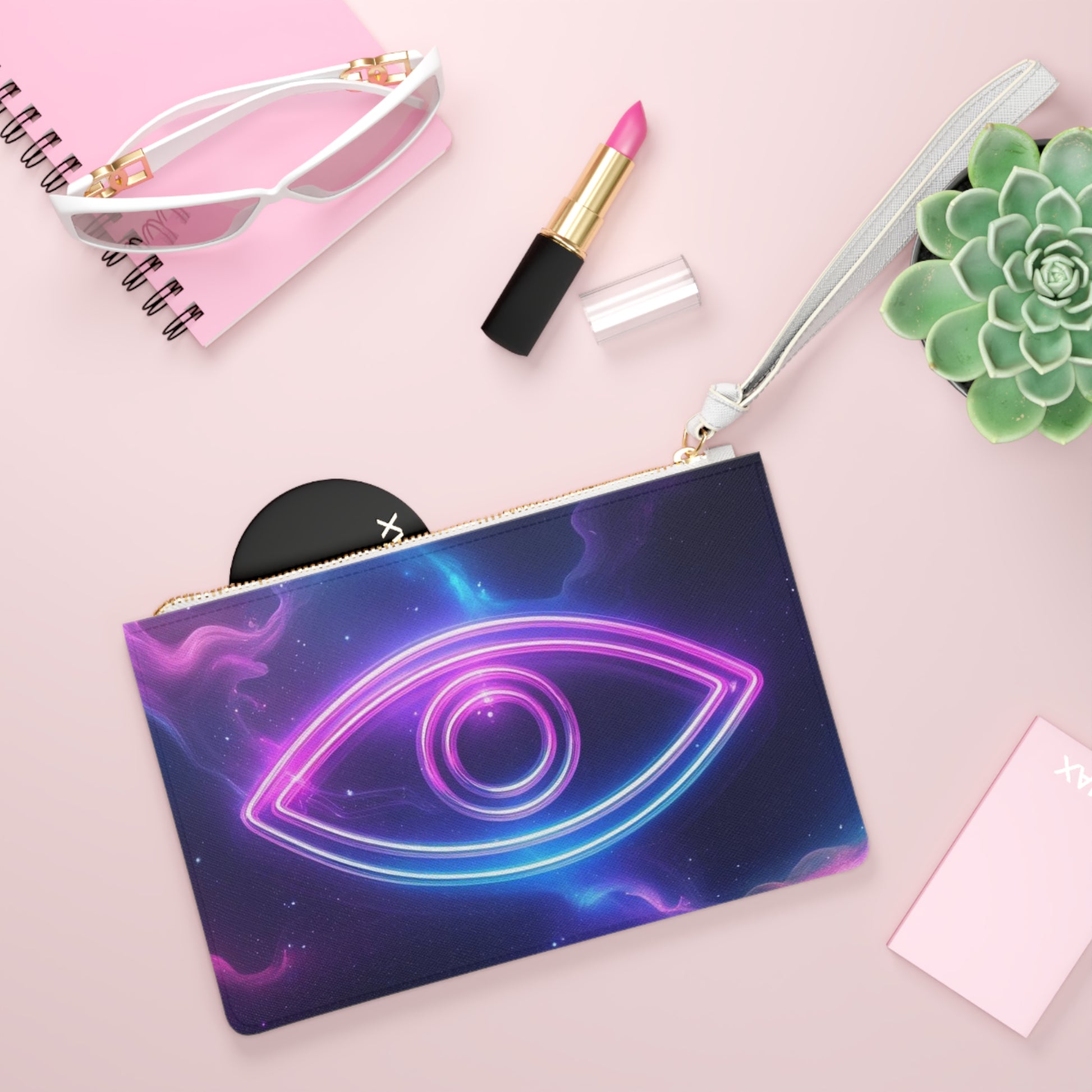 Cosmic Eye Floral Clutch Bag, Neon Purse, Summer Party Accessory, Bohemian Gift, Festival Clutch, Stylish Evening Bag