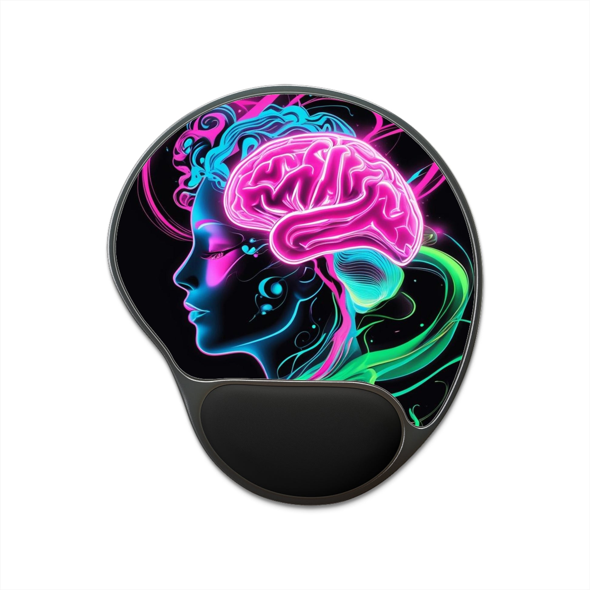 Neon Brain Art Mouse Pad with Wrist Rest, Colorful Desk Accessory, Gamer Gifts, Office Decor, Stress Relief, Unique Workstation