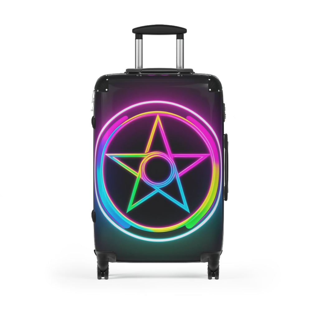 Colorful Neon Star Suitcase, Luggage, Travel Bag, Festival Gear, Gift for Travelers, Unique Vacation Accessory