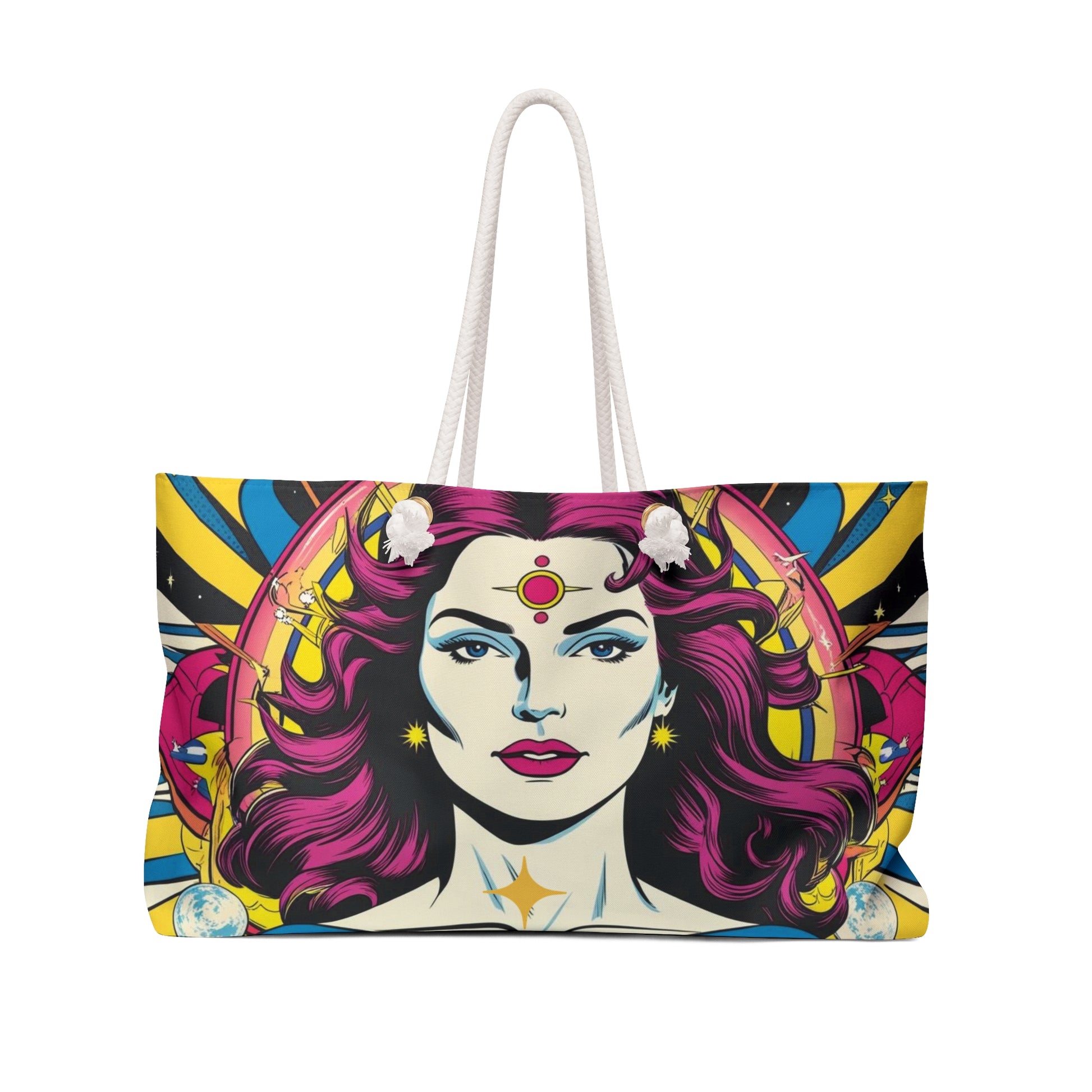 Cosmic-Chic Superhero Weekender Bag, Stylish Tote for Travel, Gym Bag, Beach Bag, Gift for Superhero Fans, Vintage Pop Art Design