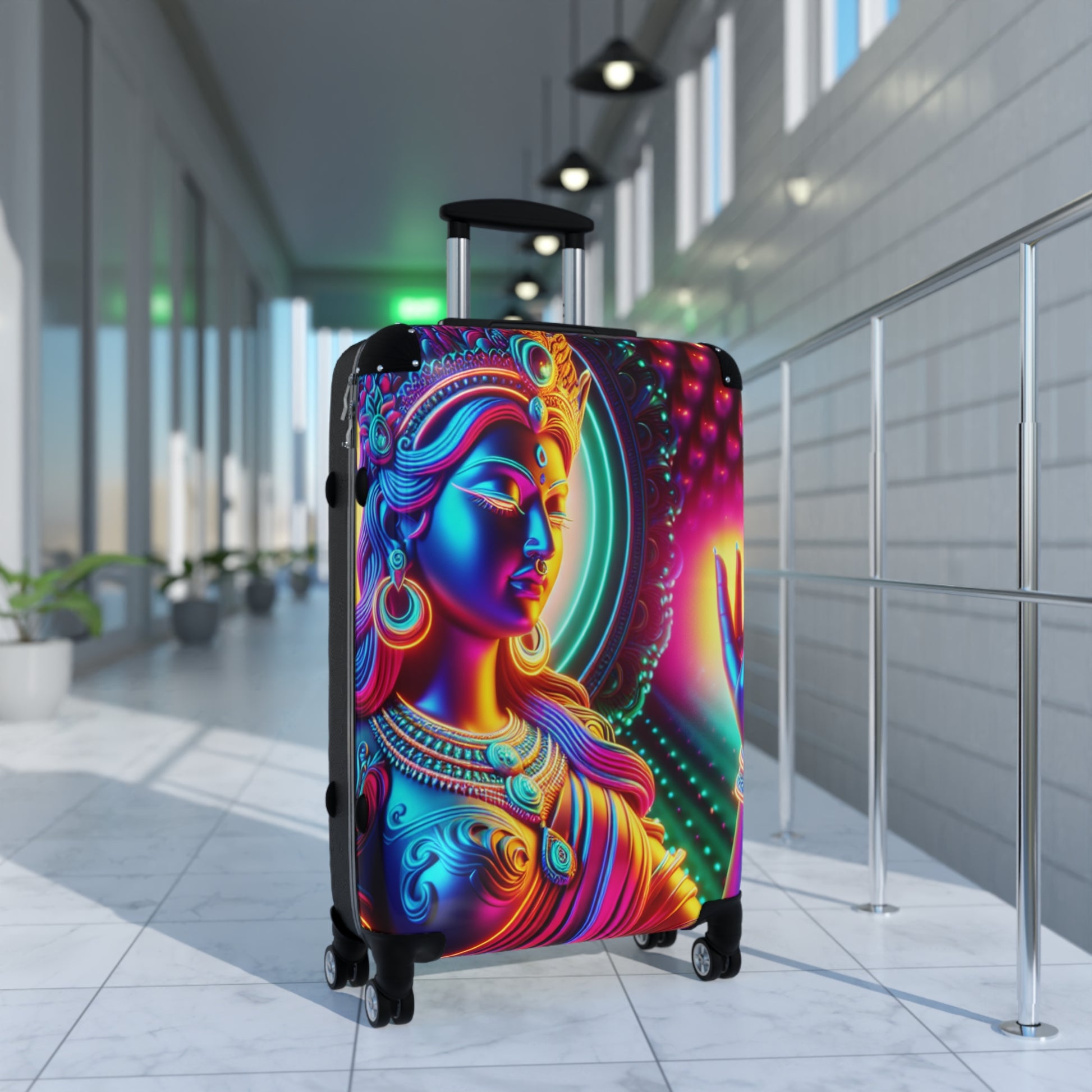 Vibrant Goddess Suitcase, Colorful Luggage, Art Travel Case, Unique Carry-On, Bohemian Travel Gear, Festival Suitcase