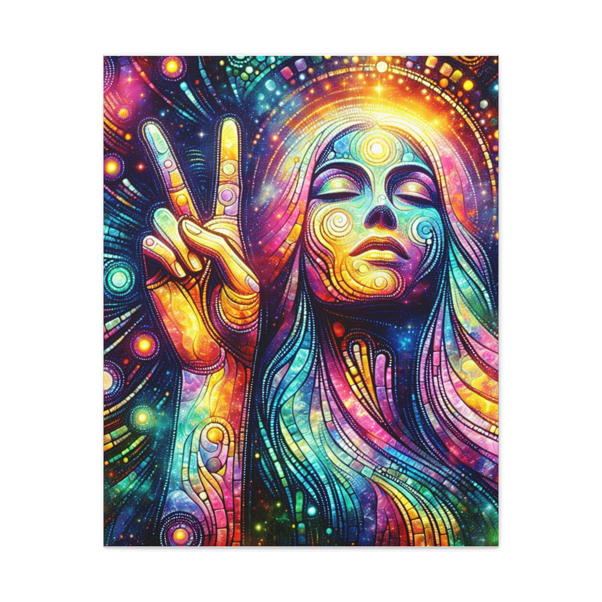 Colorful Peaceful Spirit Stretched Canvas Art, Bohemian Wall Decor, Psychedelic Artwork, Vibrant Home Decor, Unique Gift Idea