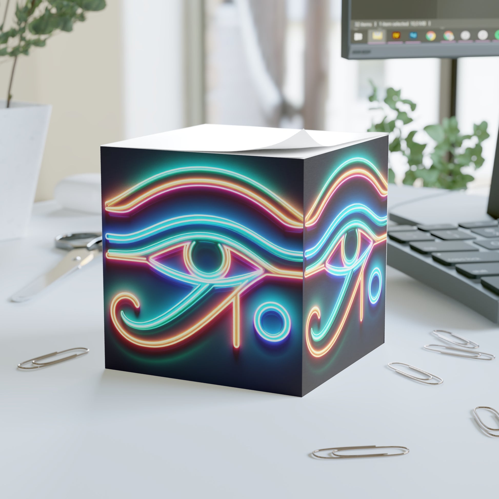 Neon Eye Note Cube - Unique Desk Decor, Gift for Students, Office Supplies, Cool Home Office Decor, Inspirational Sticky Notes