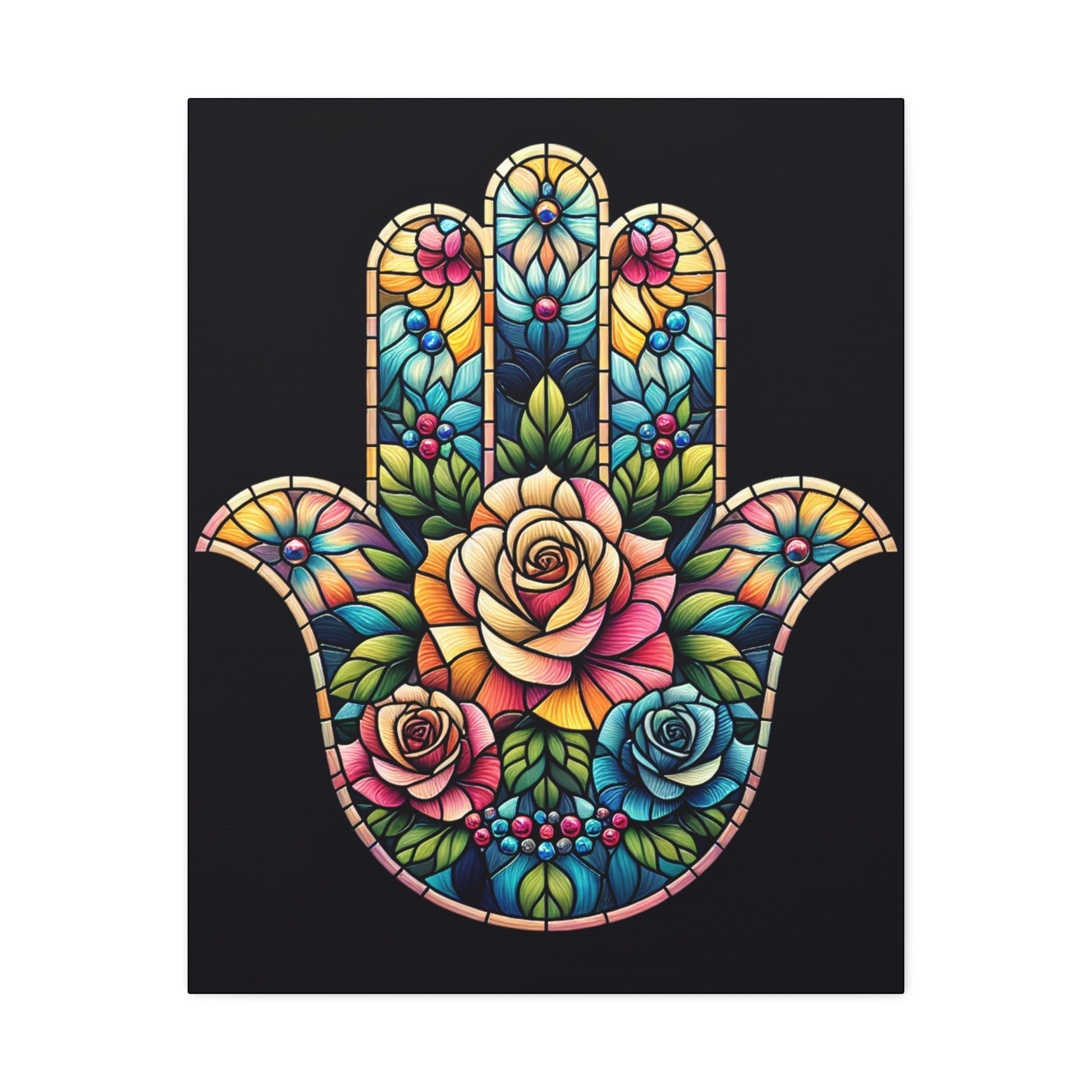 Stained Glass Hamsa Canvas Art Print, Boho Wall Decor, Spiritual Home Decor, Colorful Modern Art, Unique Gift Idea