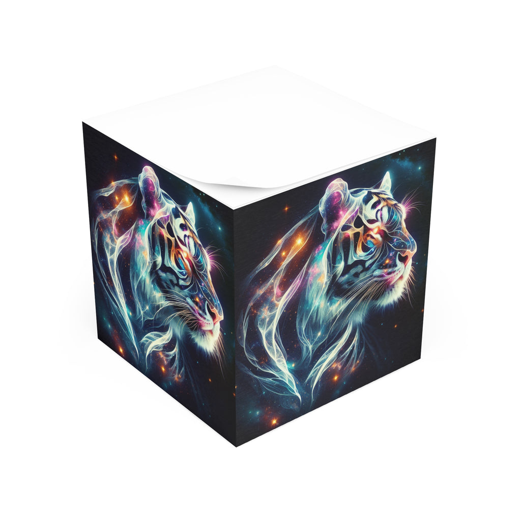 Cosmic Tiger Note Cube - Dreamy Desk Organizer, Art Gift, Inspirational Notes, Creative Office Decor, Unique Stationery