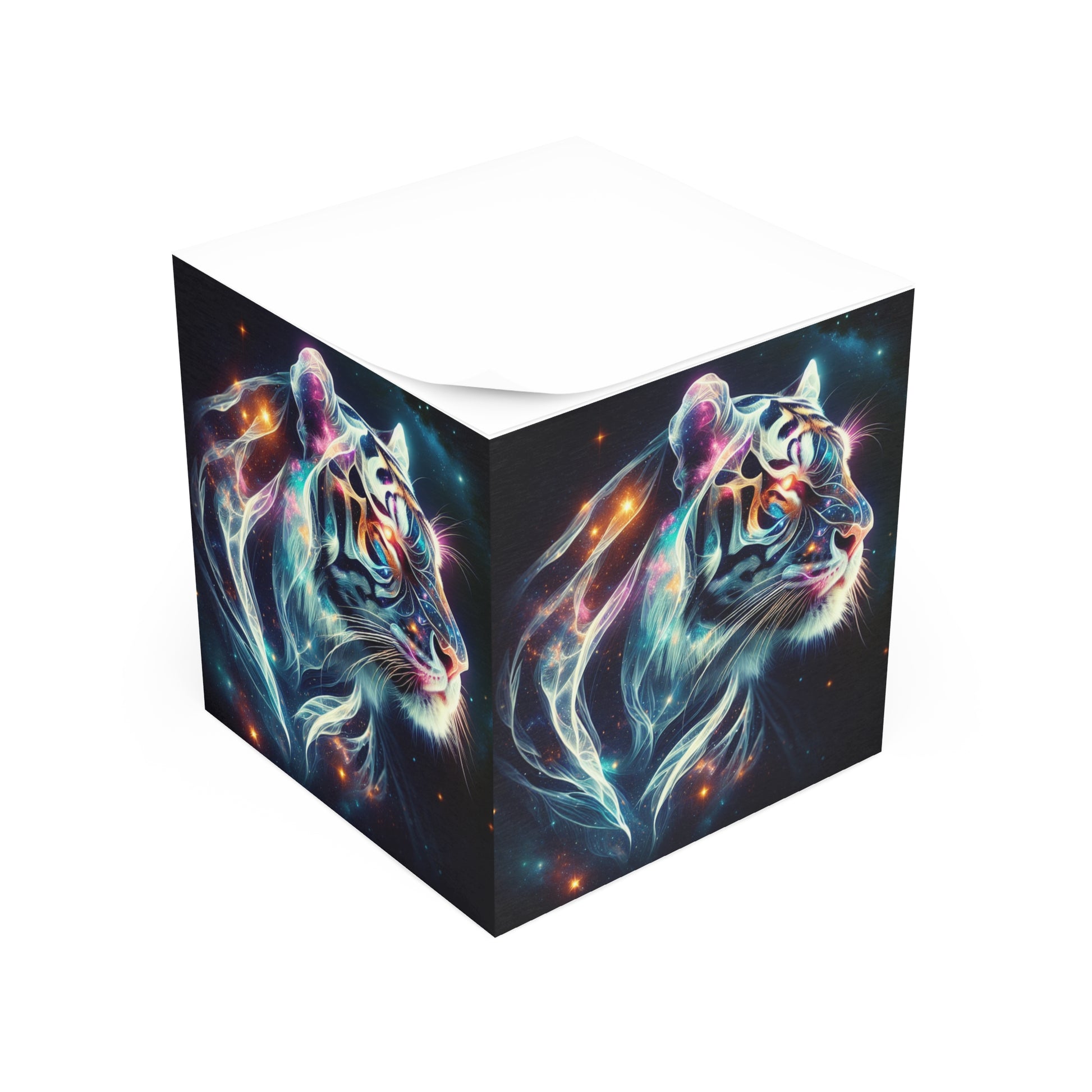 Cosmic Tiger Note Cube - Dreamy Desk Organizer, Art Gift, Inspirational Notes, Creative Office Decor, Unique Stationery