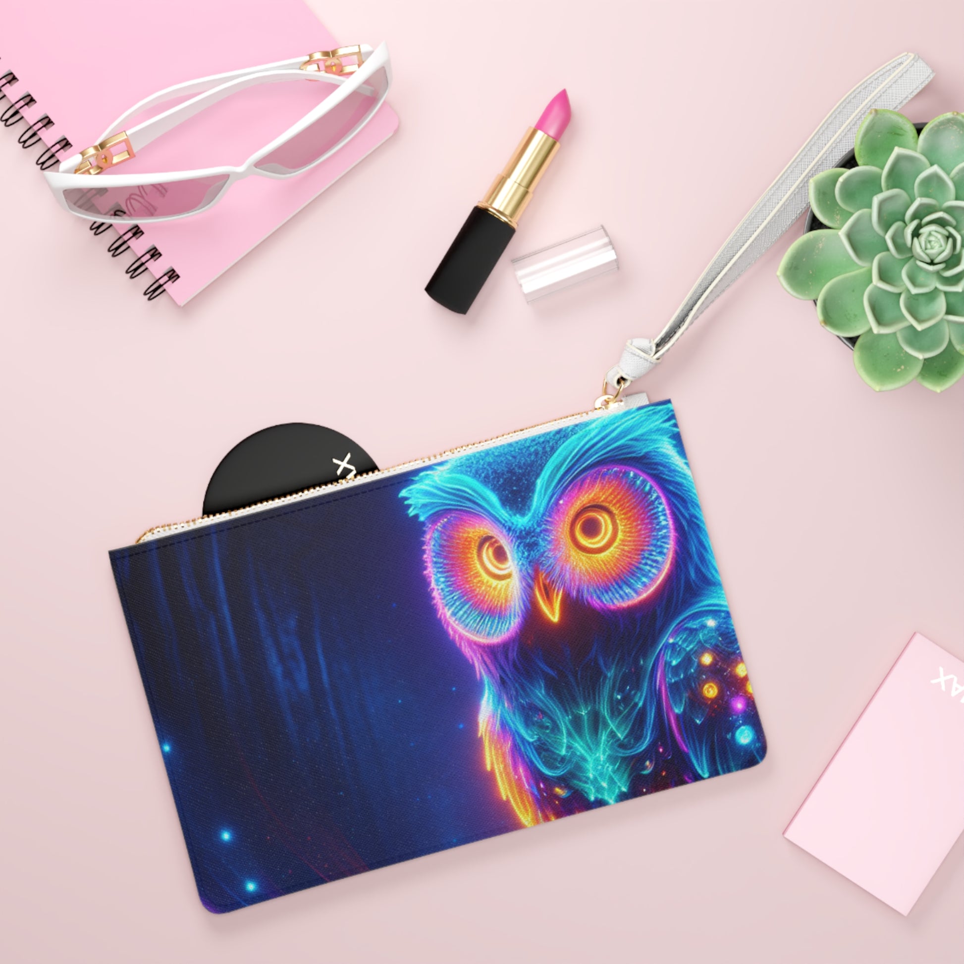 Vibrant Clutch Bag with Enchanting Owl, Colorful Octopus Design, Festival Accessory, Gift for Art Lovers, Night Out Purse