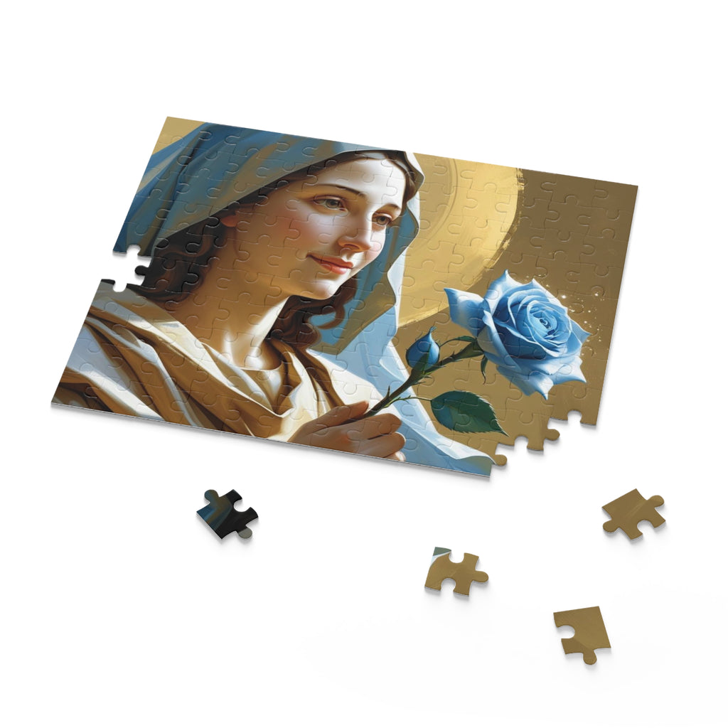 Serene Divine Mary & Her Blue Rose Puzzle (120, 252, 500-Piece) | Religious art, Gift for believers, Home decor, Family activity, Inspirational puzzle