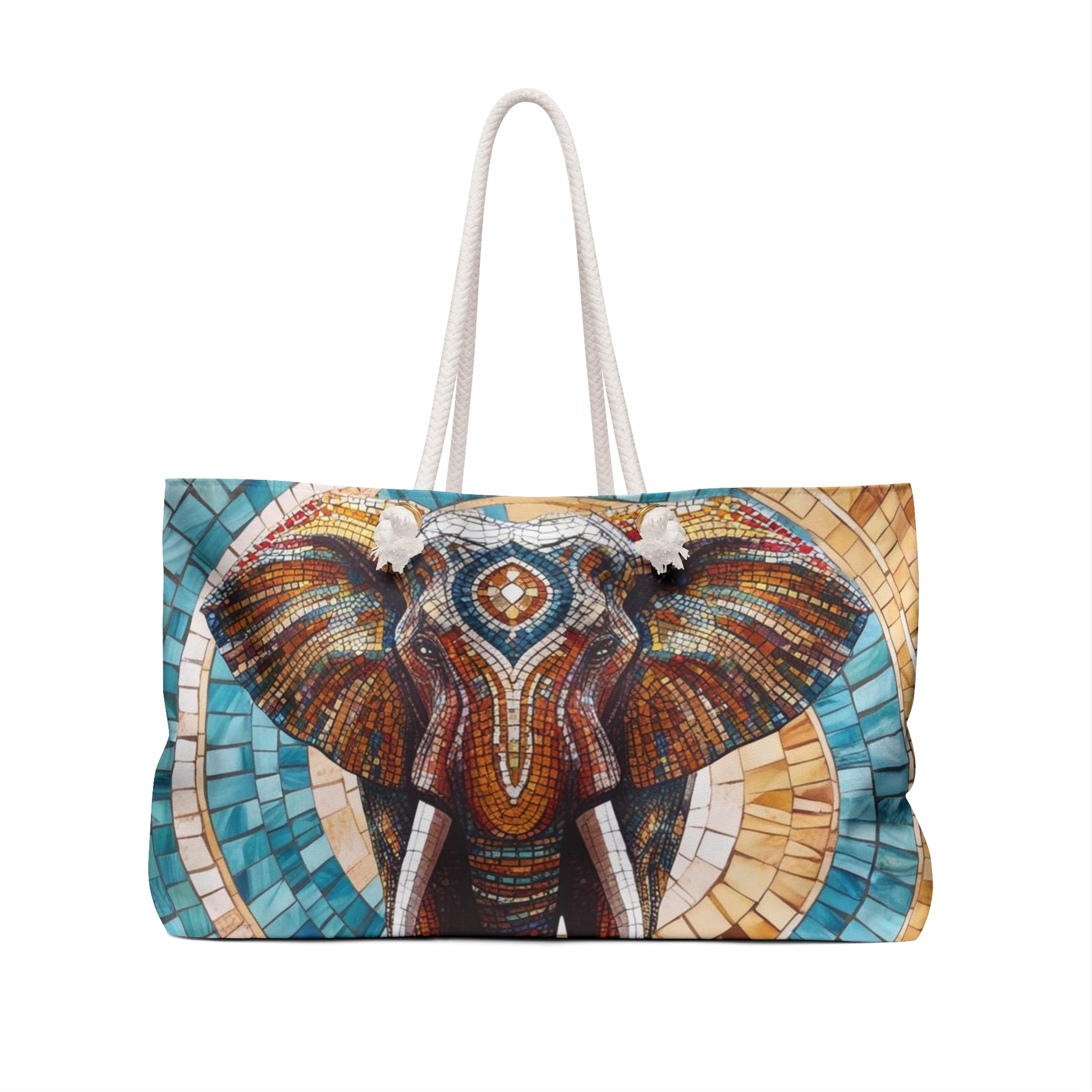 Divine Elephant Mosaic Weekender Bag, Beach Bag, Stylish Overnight Bag, Perfect for Weekend Getaways, Gift for Travelers, Bohemian