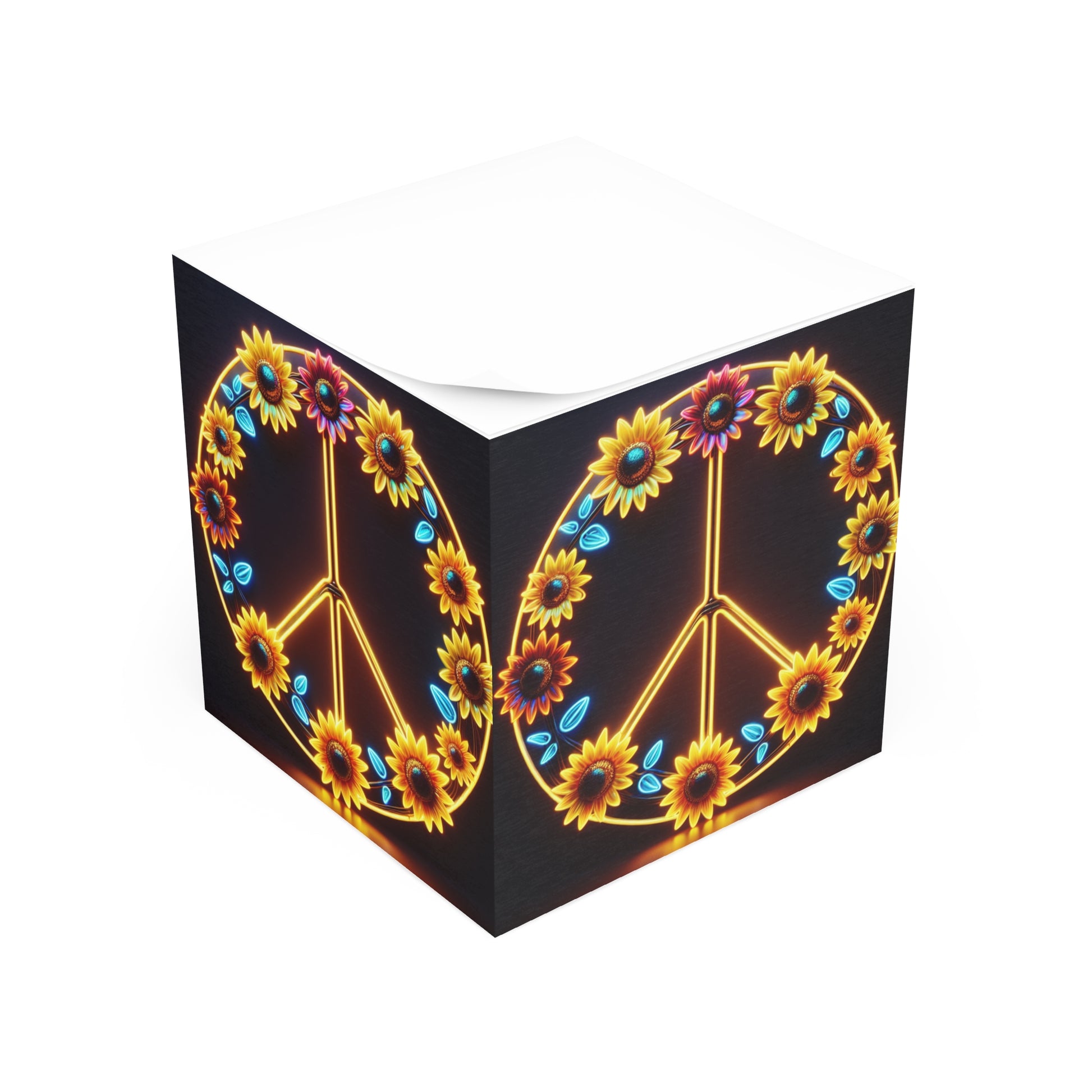 Floral Peace Note Cube – Positive Vibes Notepad, Desk Accessories for Students, Gift for Friends, Office Decor, Eco-Friendly Stationery
