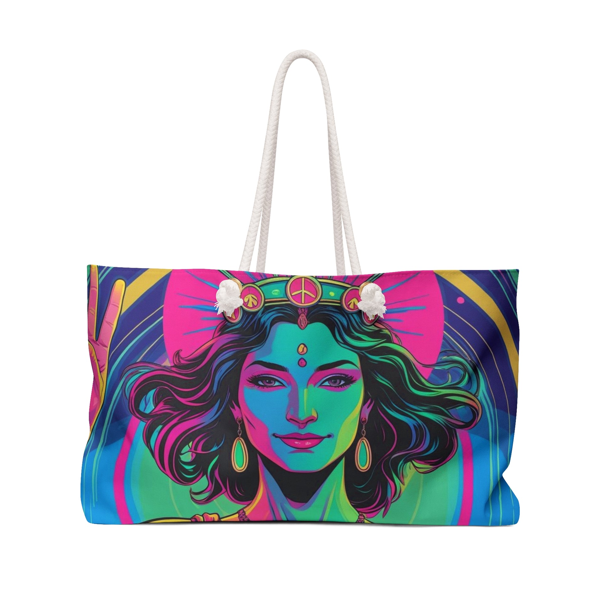 Bohemian Vibe Weekender Bag, Yoga Retreat Bag, Travel Tote, Festival Essential, Goddess Inspired, Colorful Artwork