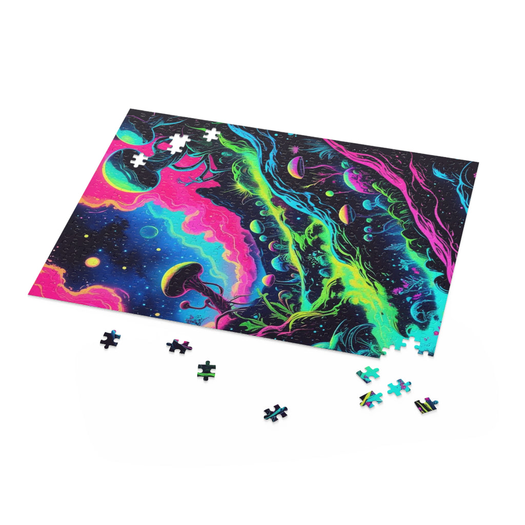 Cosmic Mushroom Puzzle, Vibrant Jigsaw for Game Night, Space-Themed Gift, Family Fun Activity, Psychedelic Decor