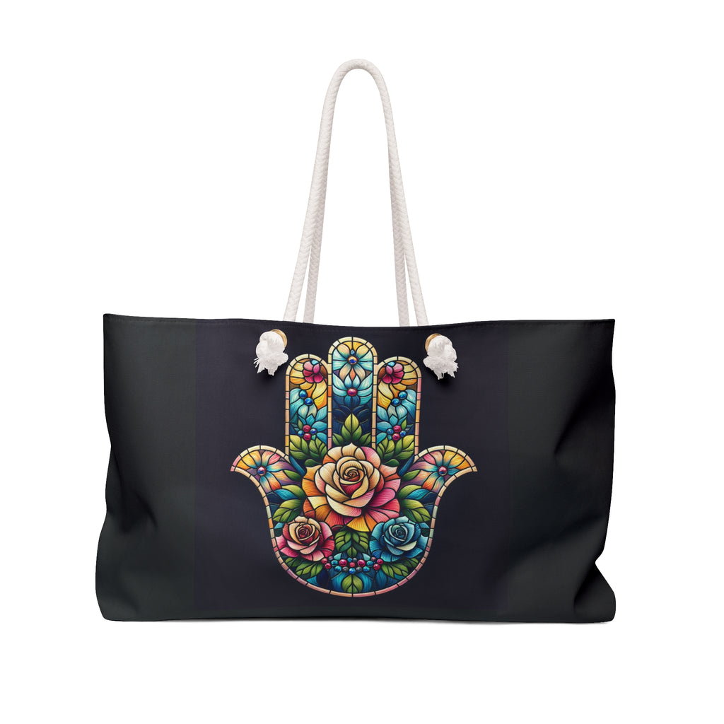 Vibrant Hamsa Weekender Bag, Bohemian Travel Tote, Colorful Beach Bag, Floral Overnight Bag, Chic Weekend Luggage, Carryall Carry-On