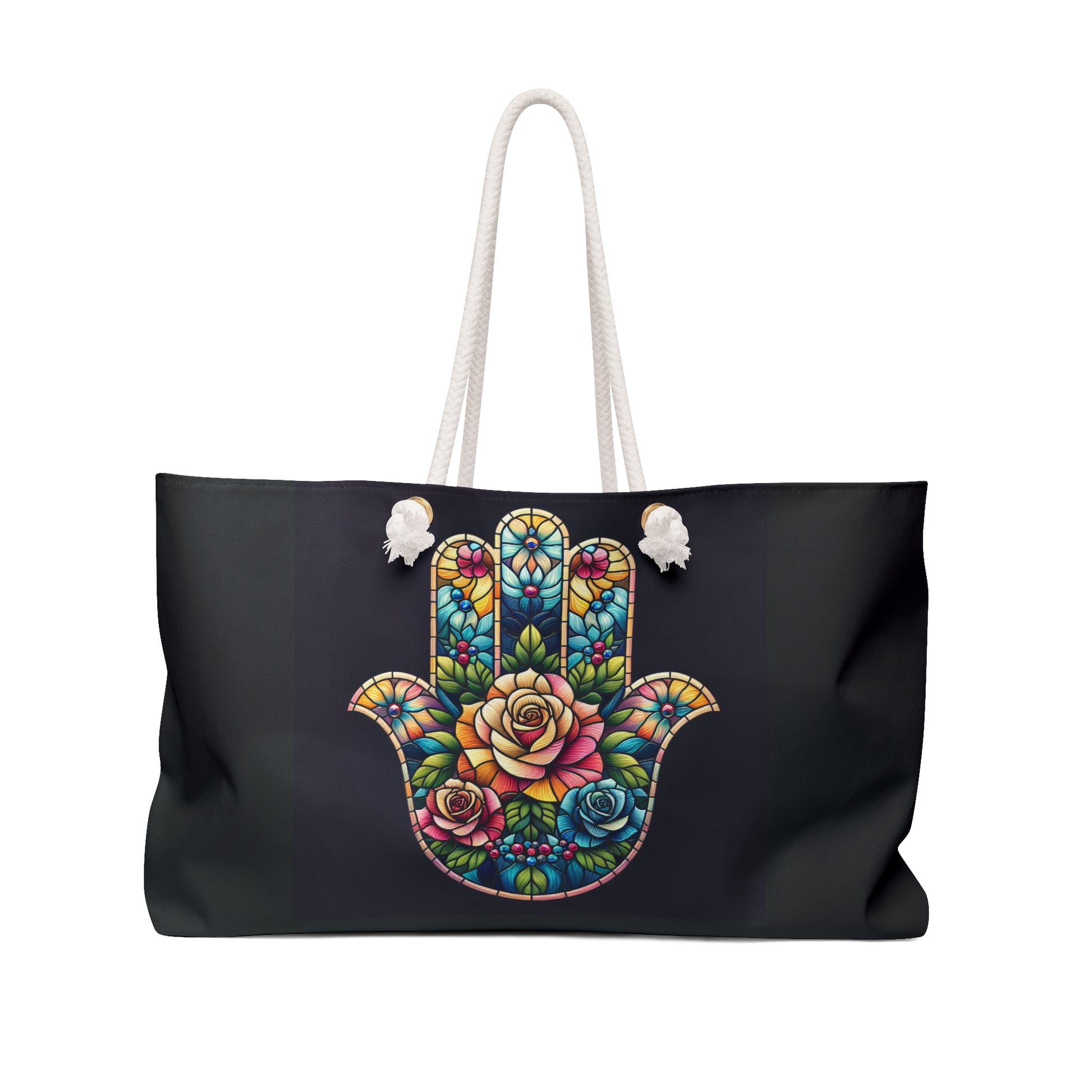 Vibrant Hamsa Weekender Bag, Bohemian Travel Tote, Colorful Beach Bag, Floral Overnight Bag, Chic Weekend Luggage, Carryall Carry-On