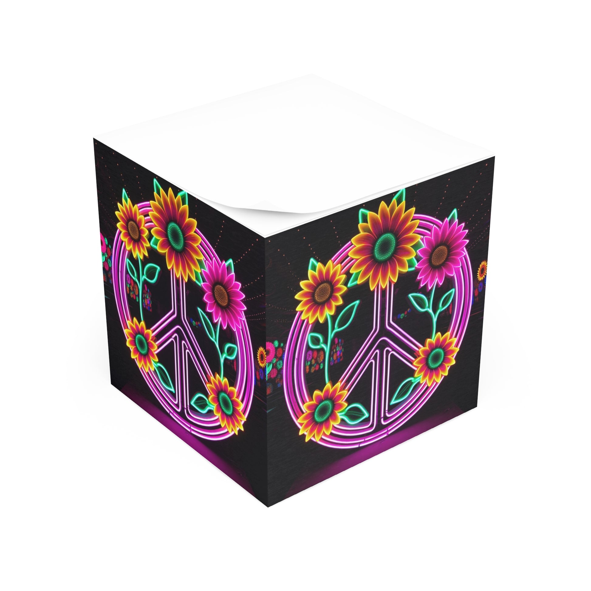 Colorful Peace Sign Note Cube, Vibrant Stationery, Gift for Friends, Home Office Decor, Inspirational Desk Accessory