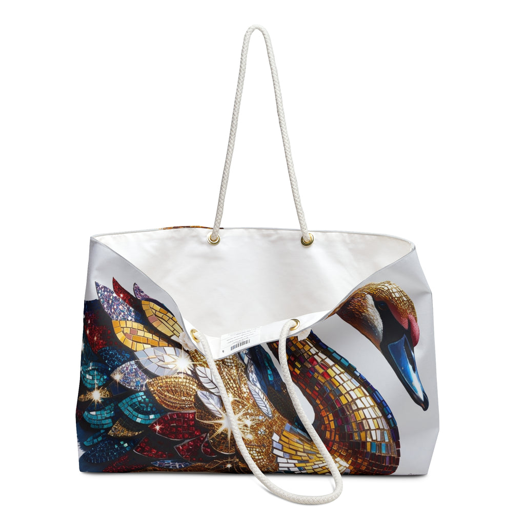 Divine Artistic Swan Mosaic Weekender Bag, Carry All Carry-On Travel Tote, Beach Bag, Gym Bag, Stylish Luggage, Gift for Her