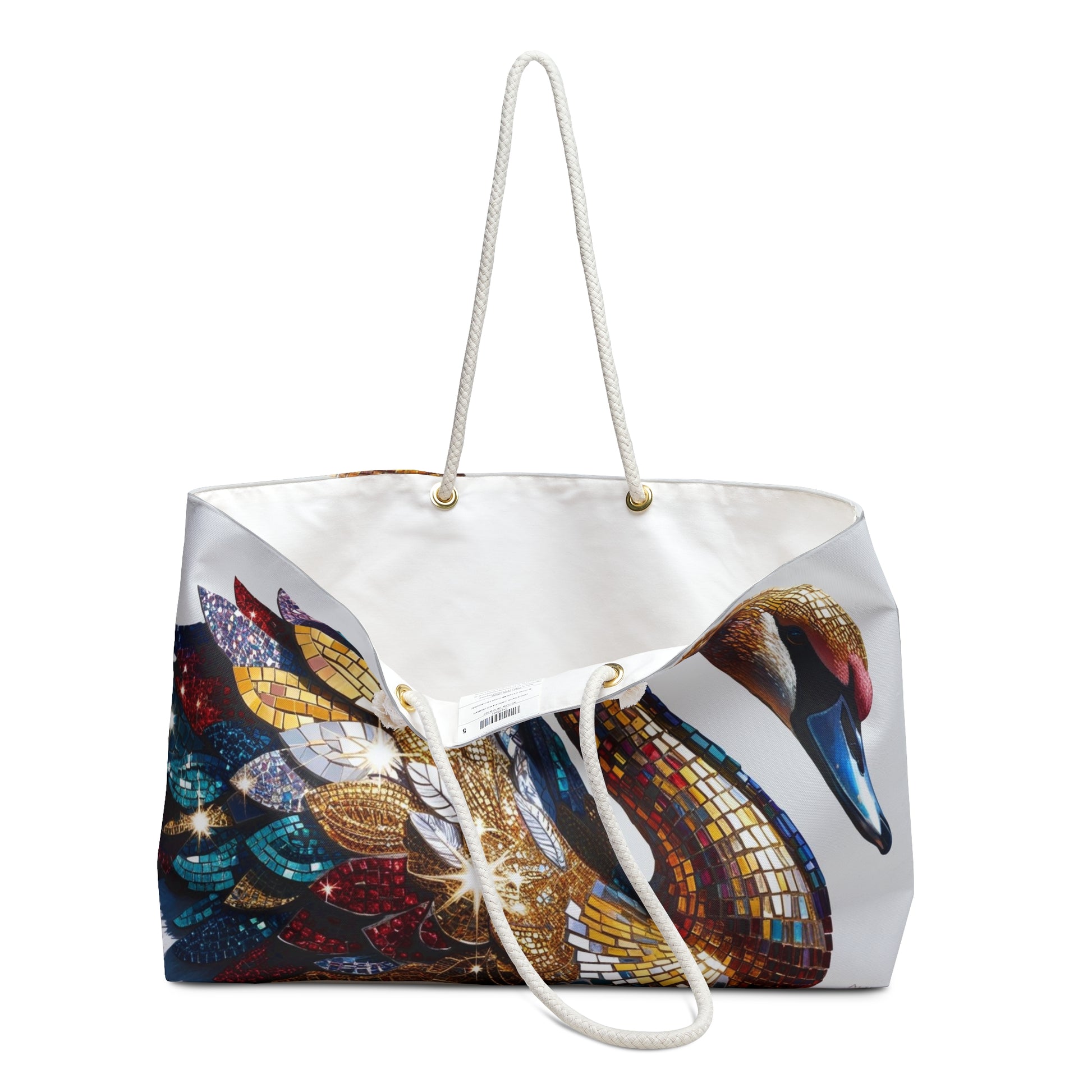 Divine Artistic Swan Mosaic Weekender Bag, Carry All Carry-On Travel Tote, Beach Bag, Gym Bag, Stylish Luggage, Gift for Her