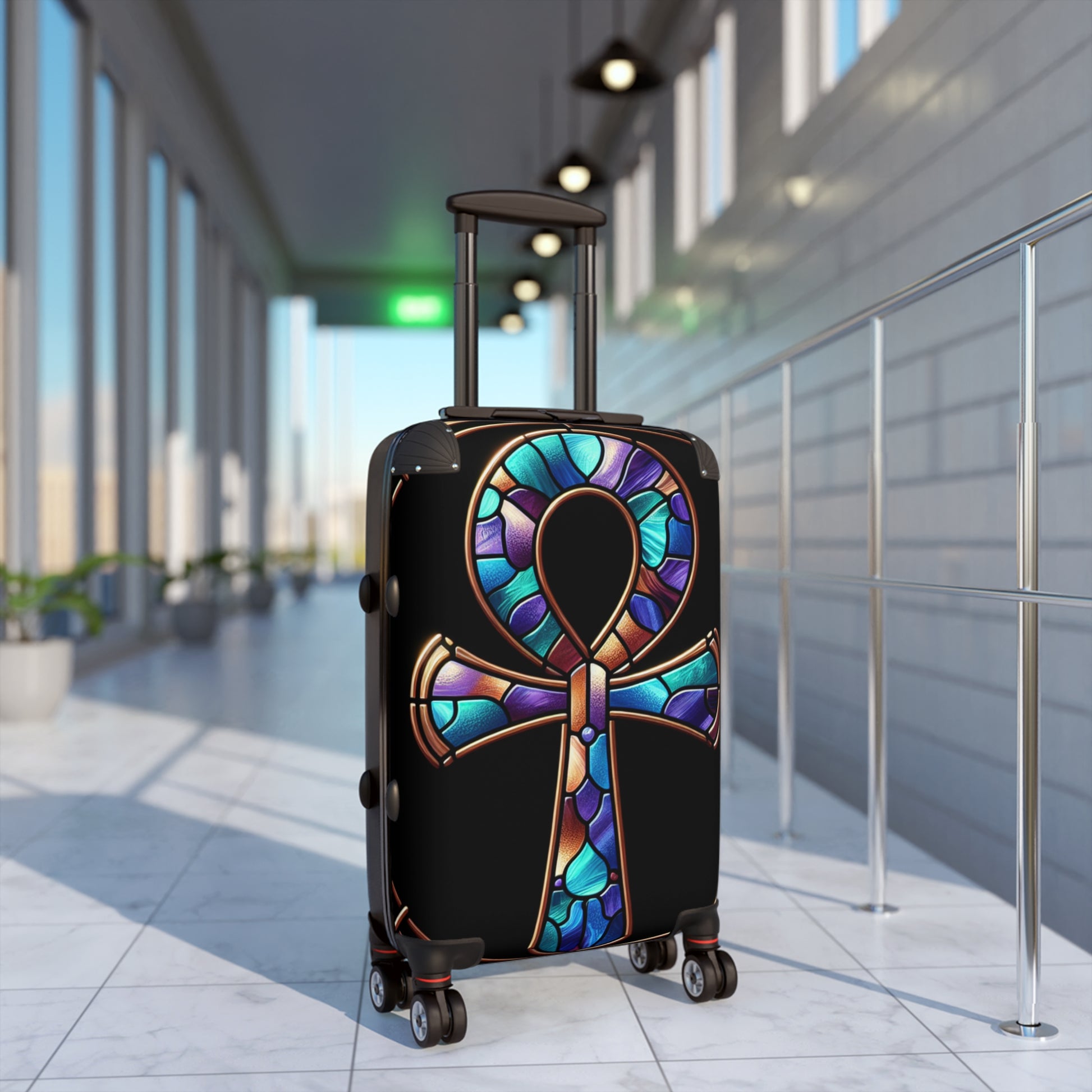 Stained Glass Ankh Suitcase, Travel Luggage, Unique Carry-On, Vacation Essentials, Bohemian Travel Gear, Gift for Travelers