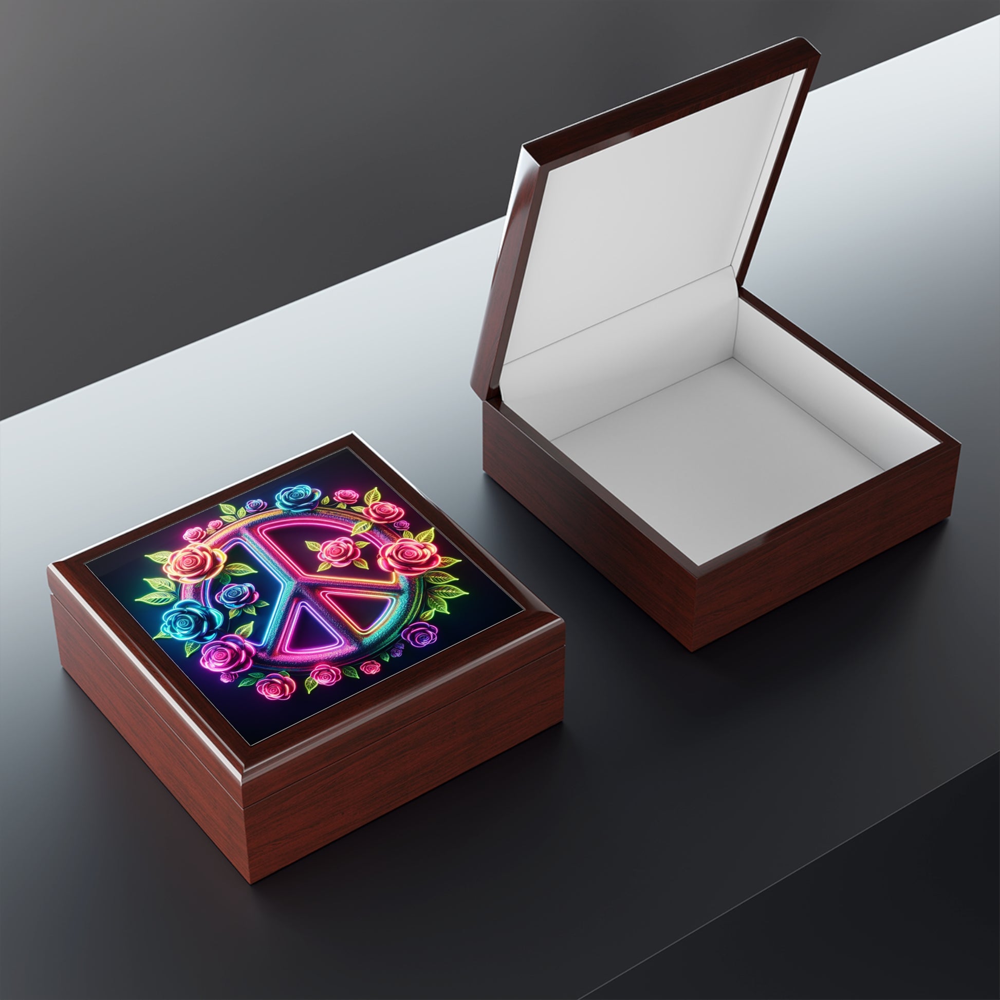 Colorful Peace Sign Jewelry Box - Boho Chic Organizer for Rings & Necklaces, Perfect Gift for Her, Home Decor, Love & Peace Theme