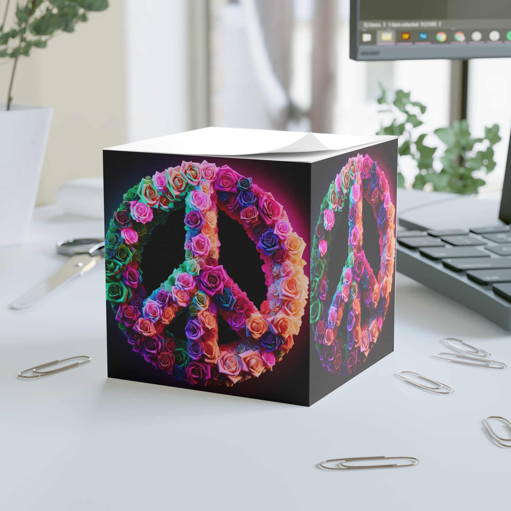 Colorful Peace Rose Note Cube - Ideal for Stationery Lovers, Office Décor, Gifts, Journaling, Positive Vibes