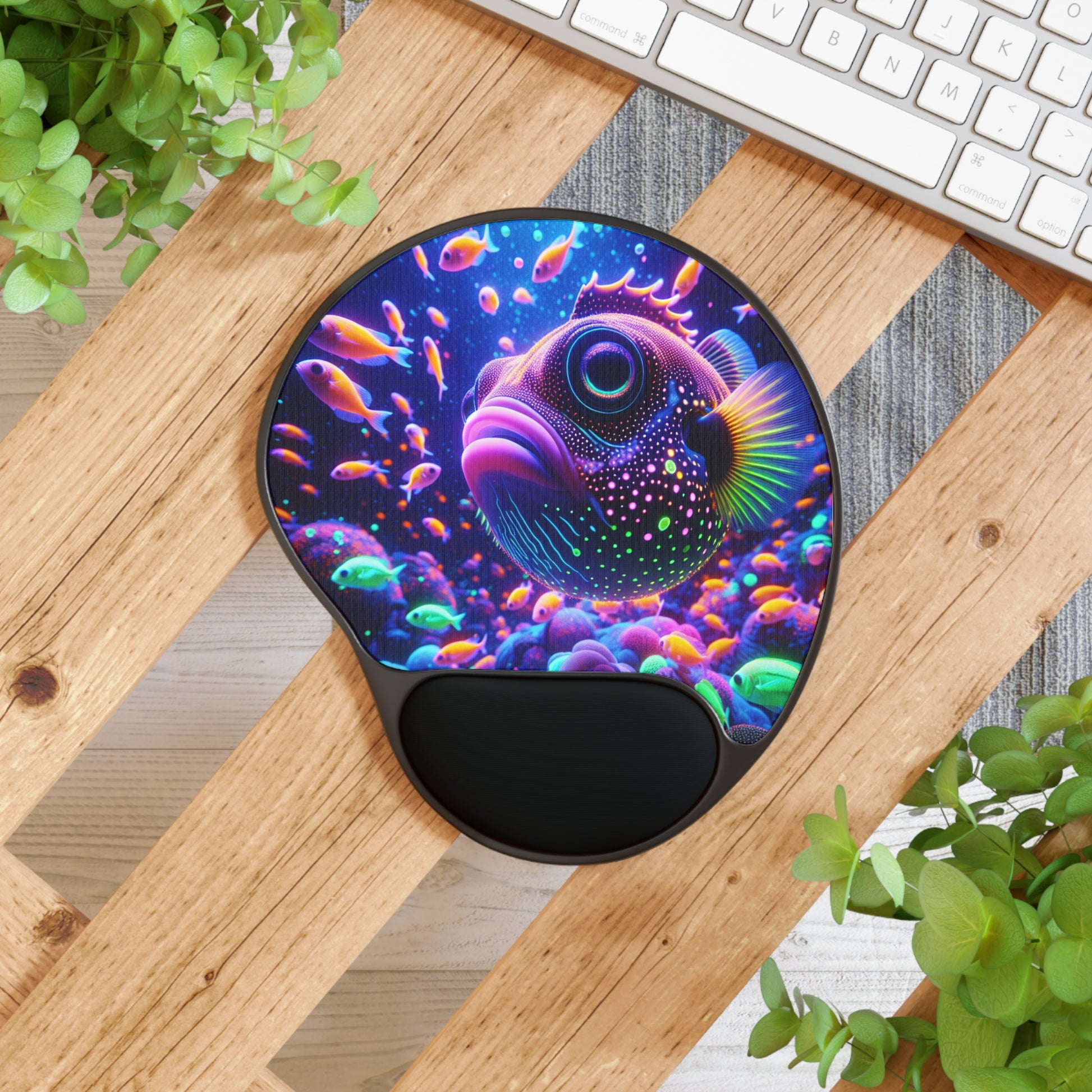 Vibrant Fish Mouse Pad with Wrist Rest | Colorful Desk Accessory for Gamers, Office Decor, Unique Gifts, Fish Lovers, Home Office