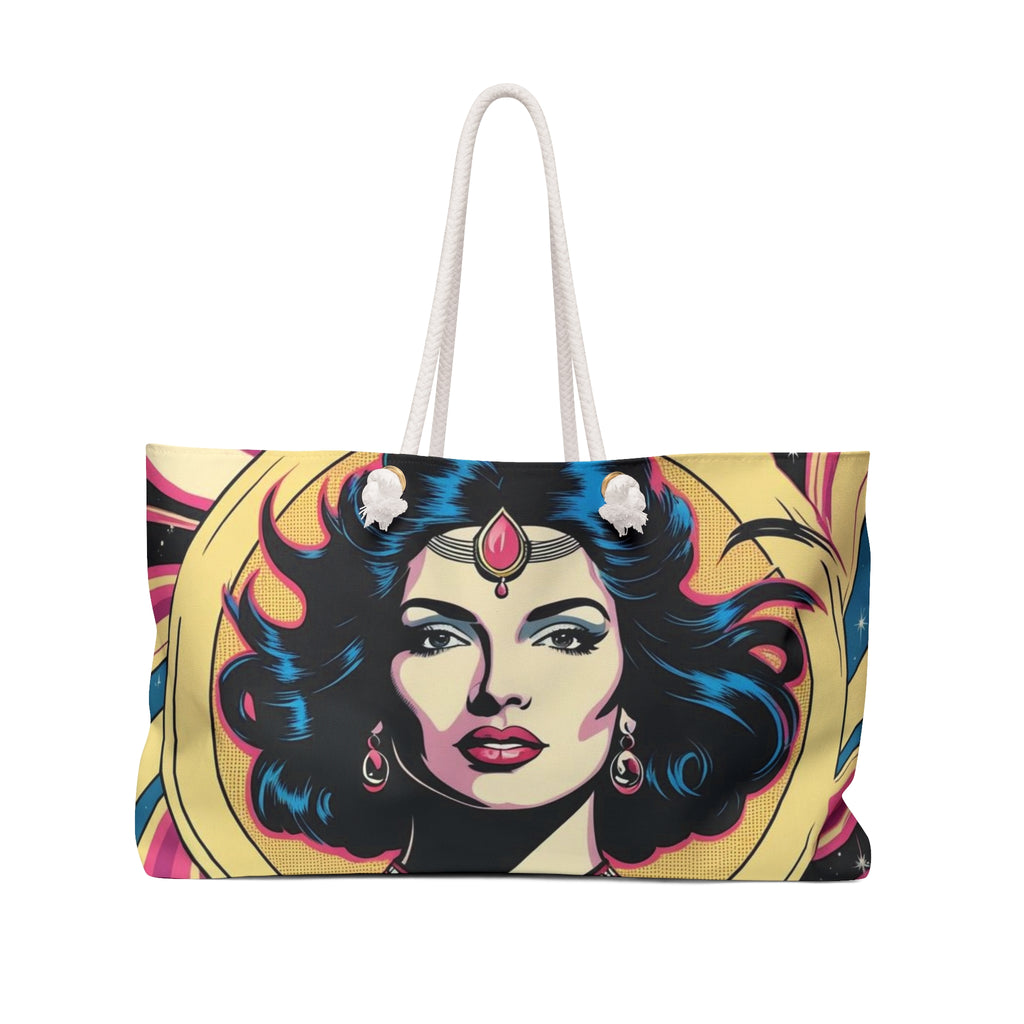 Cosmic Pop Art Weekender Bag - Boho Beach Bag for Women, Carryall Carry-On Getaway, Yoga, Festivals, Bohemian Style, Starry Nights