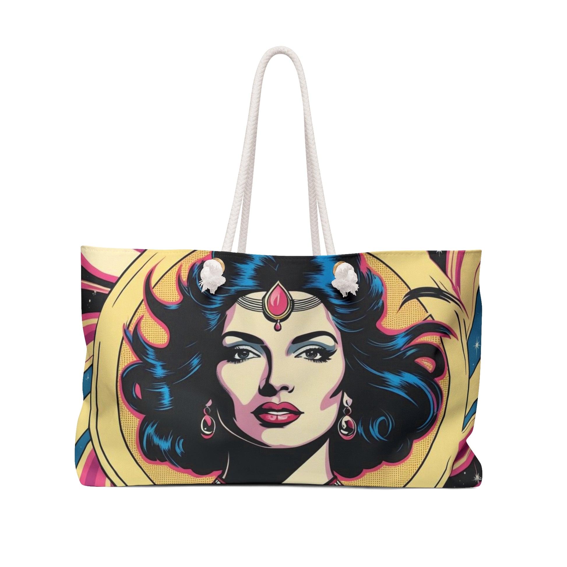 Cosmic Pop Art Weekender Bag - Boho Beach Bag for Women, Carryall Carry-On Getaway, Yoga, Festivals, Bohemian Style, Starry Nights