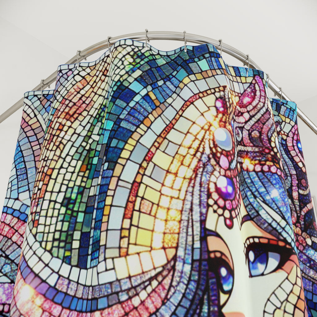 Vibrant Mosaic Shower Curtains, Divine Feminine Goddess Queen, Dreamy Visionary Bathroom Decor, Gift for Anime Lovers