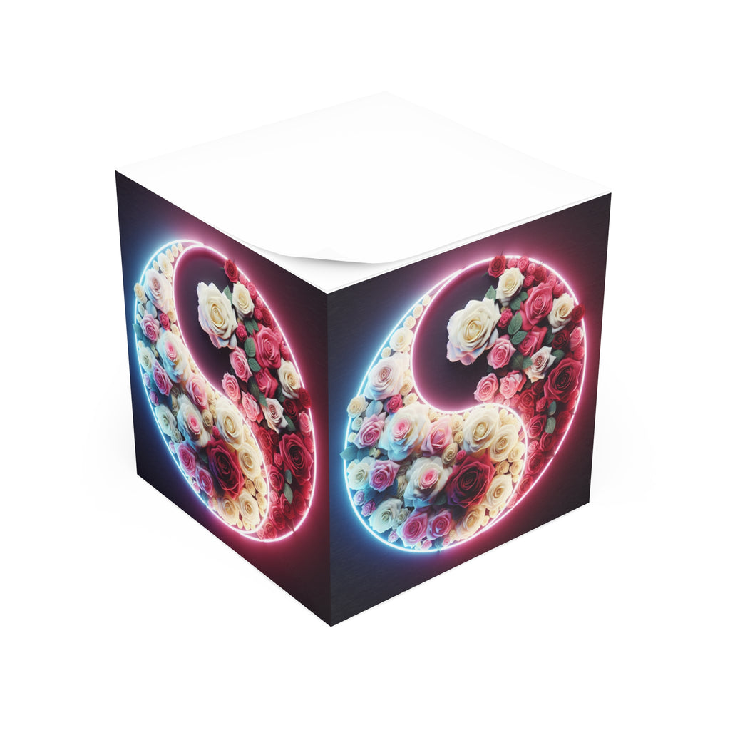 Floral Yin Yang Note Cube - Cute Desk Organizer, Stationery Essential, Office Decor, Gift for Writing Lovers, Home Office Must-Have