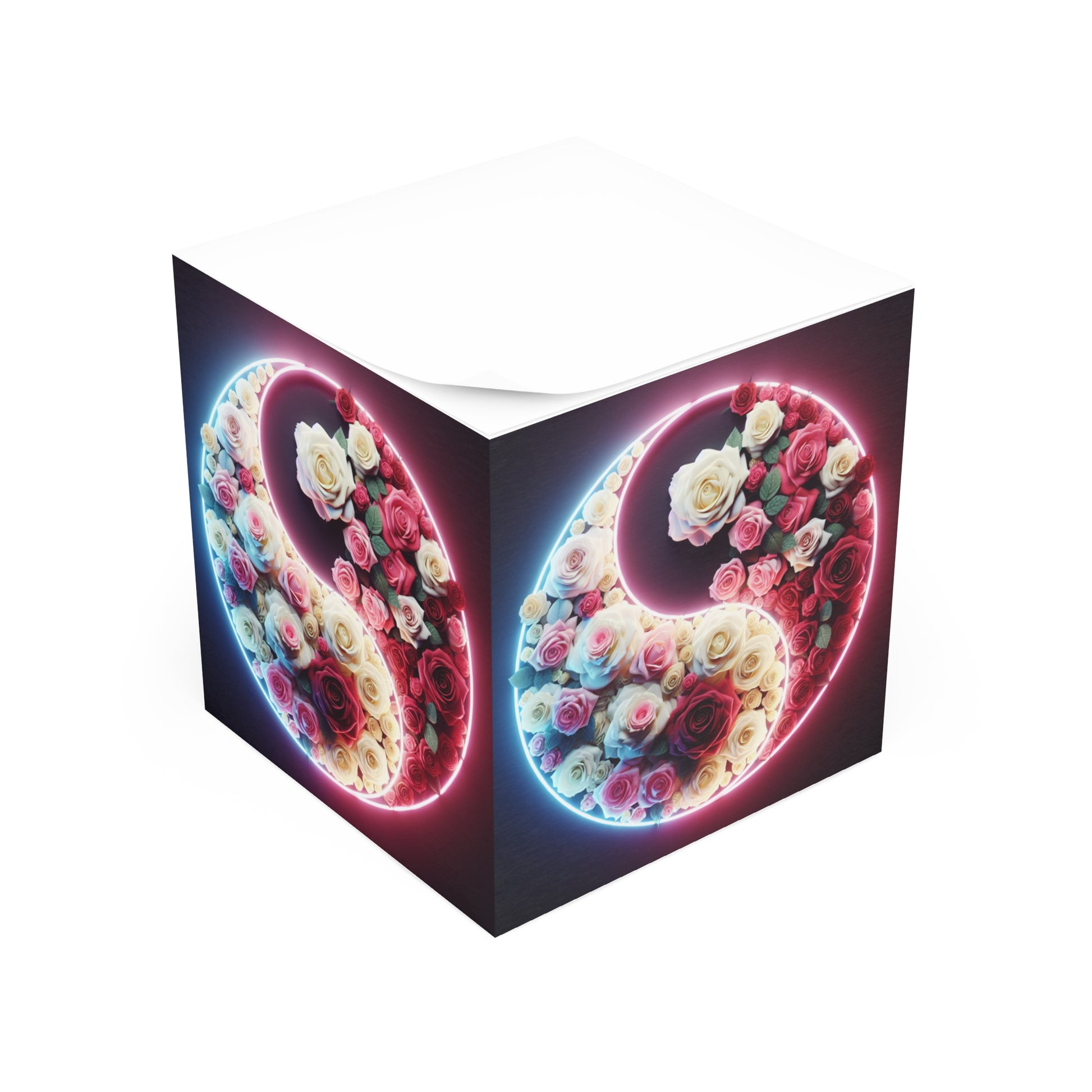 Floral Yin Yang Note Cube - Cute Desk Organizer, Stationery Essential, Office Decor, Gift for Writing Lovers, Home Office Must-Have