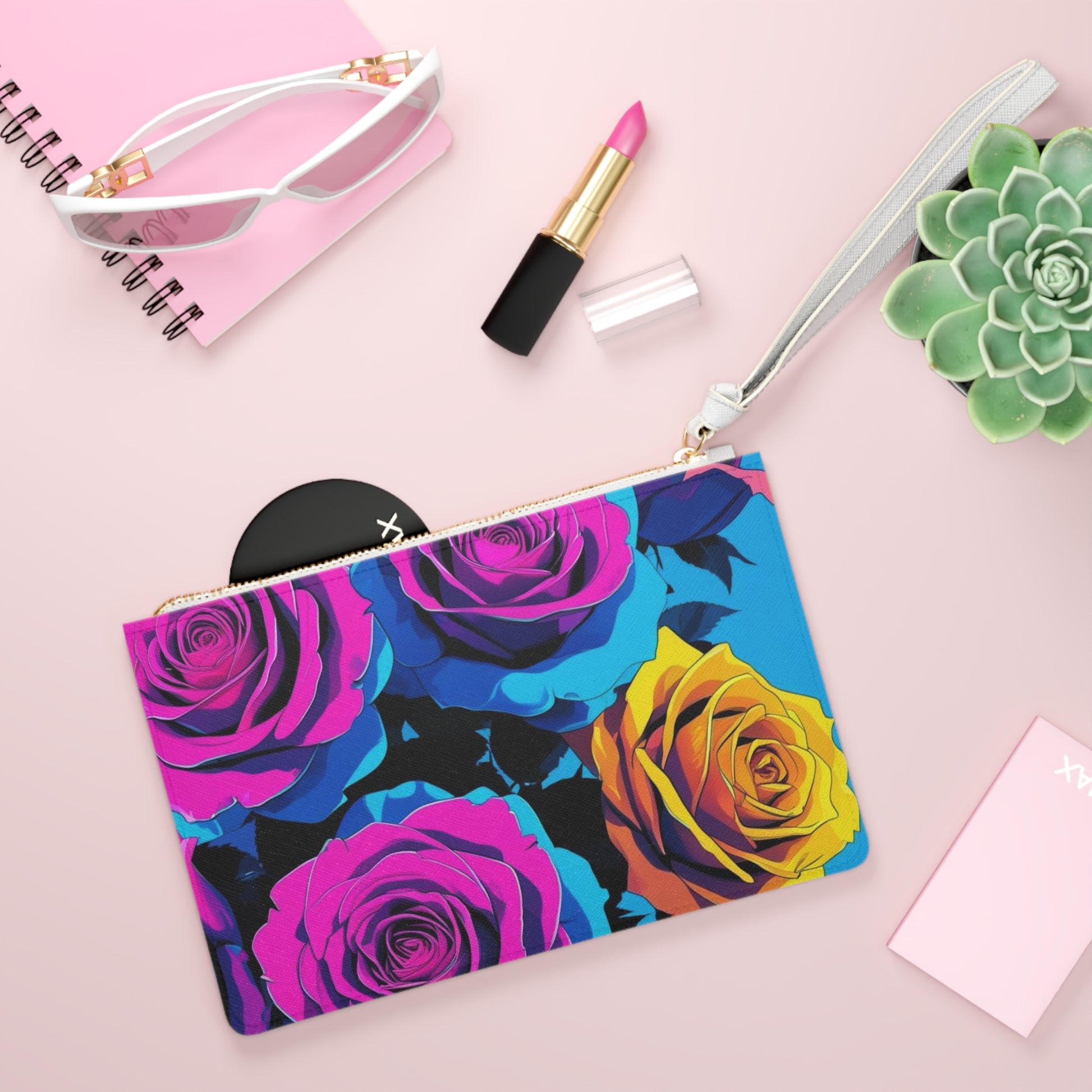 Vibrant Floral Clutch Bag | Colorful Makeup Organizer, Unique Gift for Her, Fun Party Accessory, Trendy Fashion Statement, Summer Essential