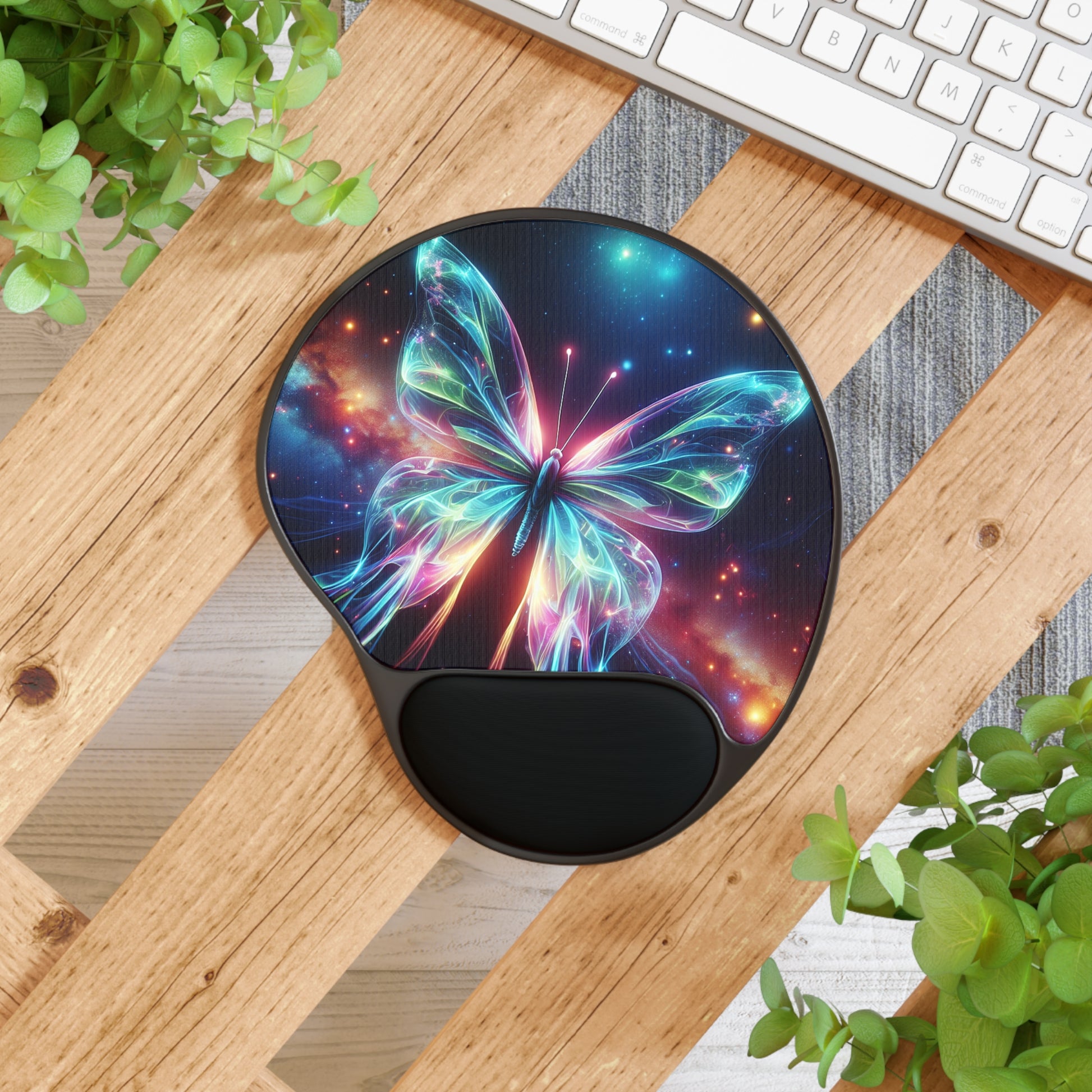 Vibrant Butterfly Mouse Pad with Wrist Rest, Colorful Office Accessory, Ergonomic Desk Decor, Gift for Gamers, Unique Workspace Decor