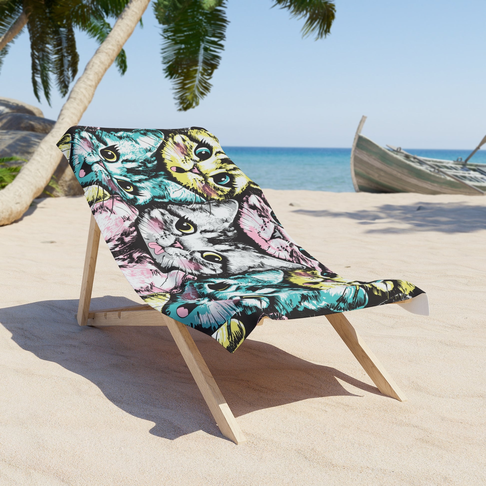 Colorful Cat Lovers Beach Towel - Fun Poolside Accessory, Perfect for Summer Days, Gifts for Cat Owners, Beach Vacations, Cat-Themed Decor