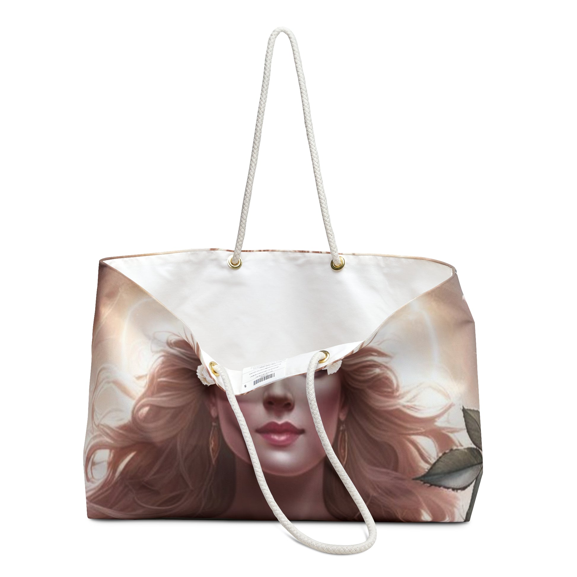 Divine Rose Goddess-Themed Weekender Bag, Boho Carryall Carry-On Tote for Travel, Spiritual Gift, Yoga Style, Beach Bag, Goddess Art Design