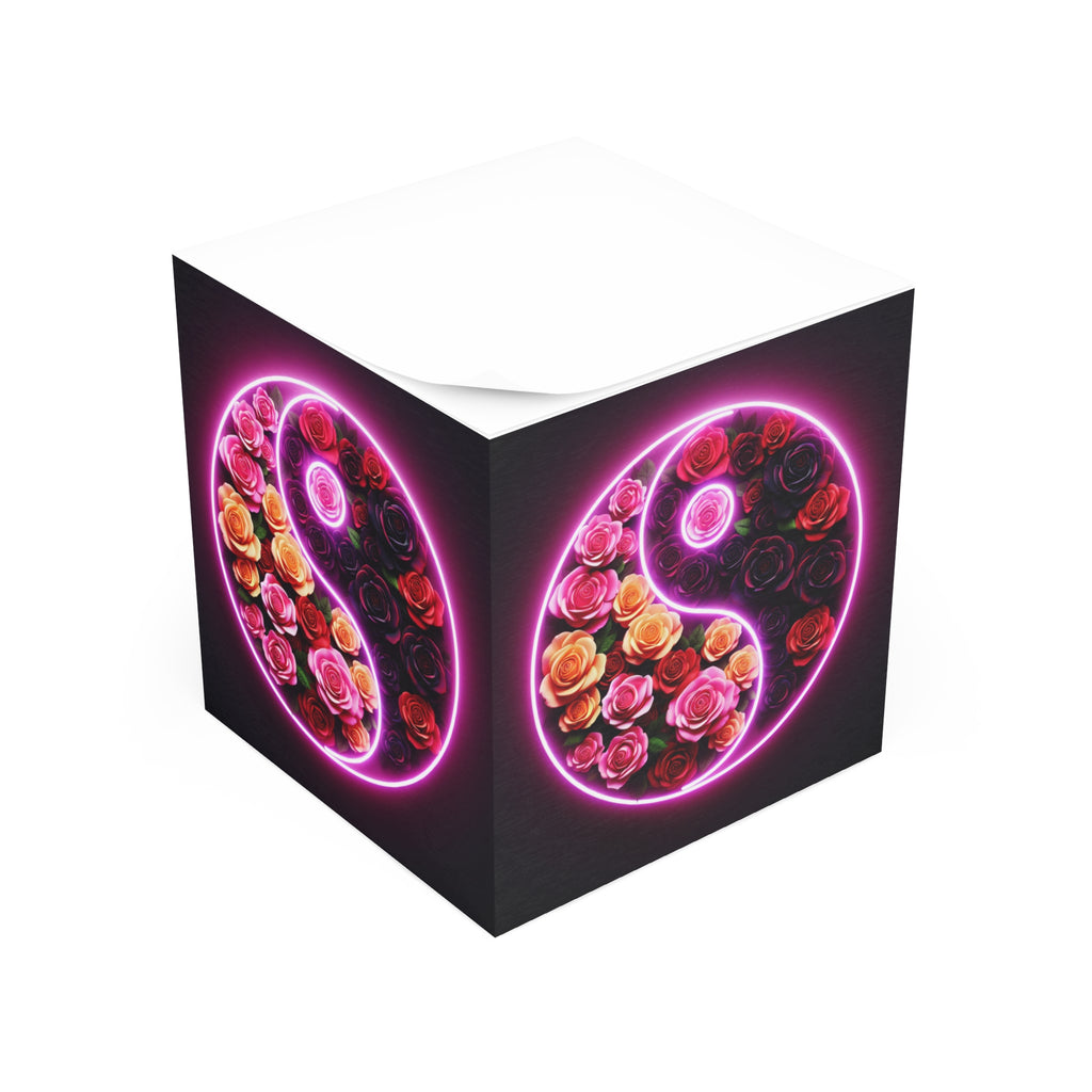 Yin Yang Floral Note Cube - Inspirational Desk Decor, Stationery Gift, Flower Sticky Notes, Office Supplies, Floral Memorandum Block
