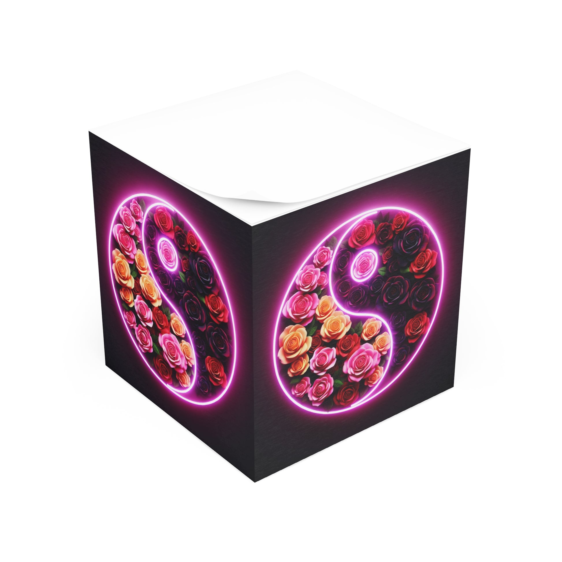 Yin Yang Floral Note Cube - Inspirational Desk Decor, Stationery Gift, Flower Sticky Notes, Office Supplies, Floral Memorandum Block