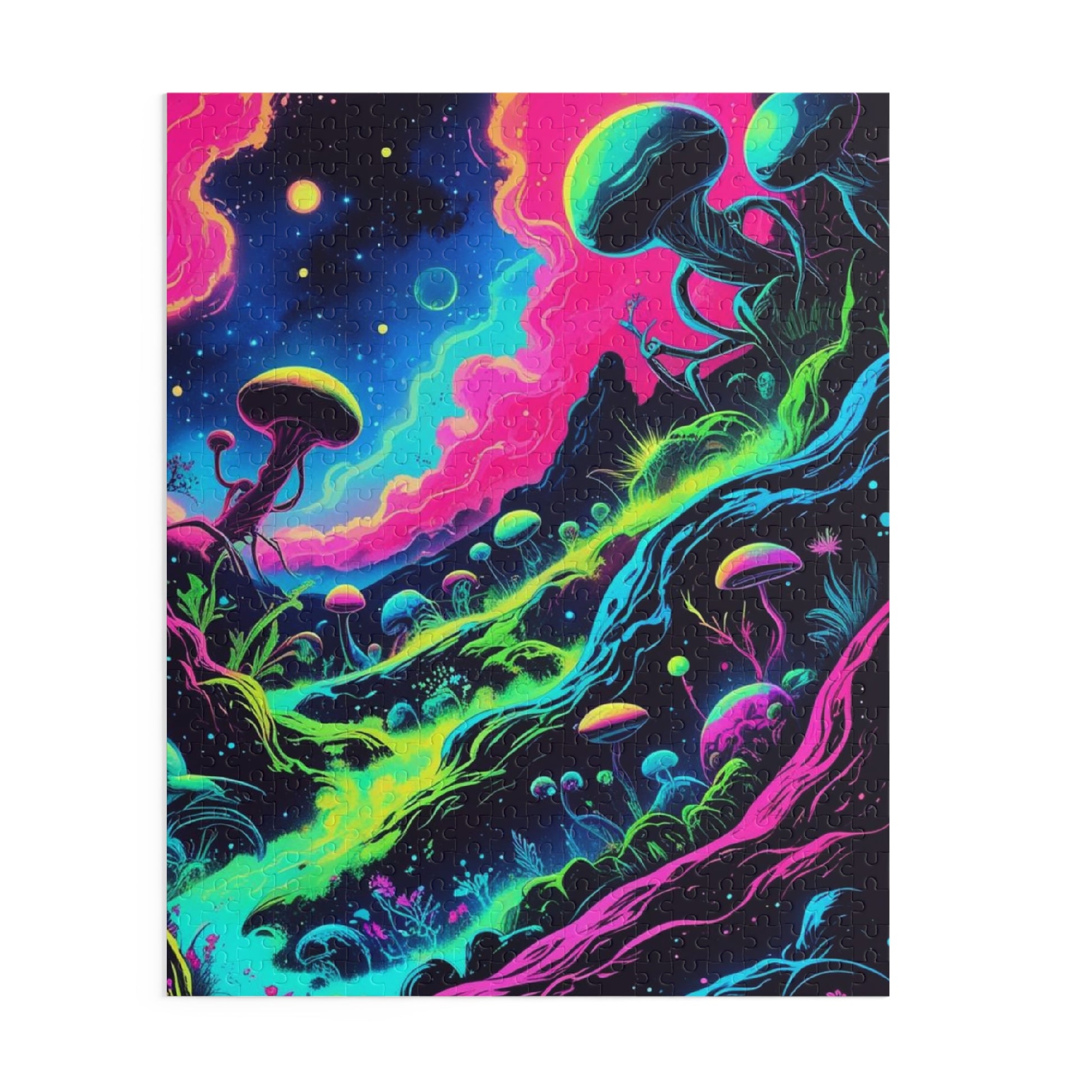 Cosmic Mushroom Puzzle, Vibrant Jigsaw for Game Night, Space-Themed Gift, Family Fun Activity, Psychedelic Decor